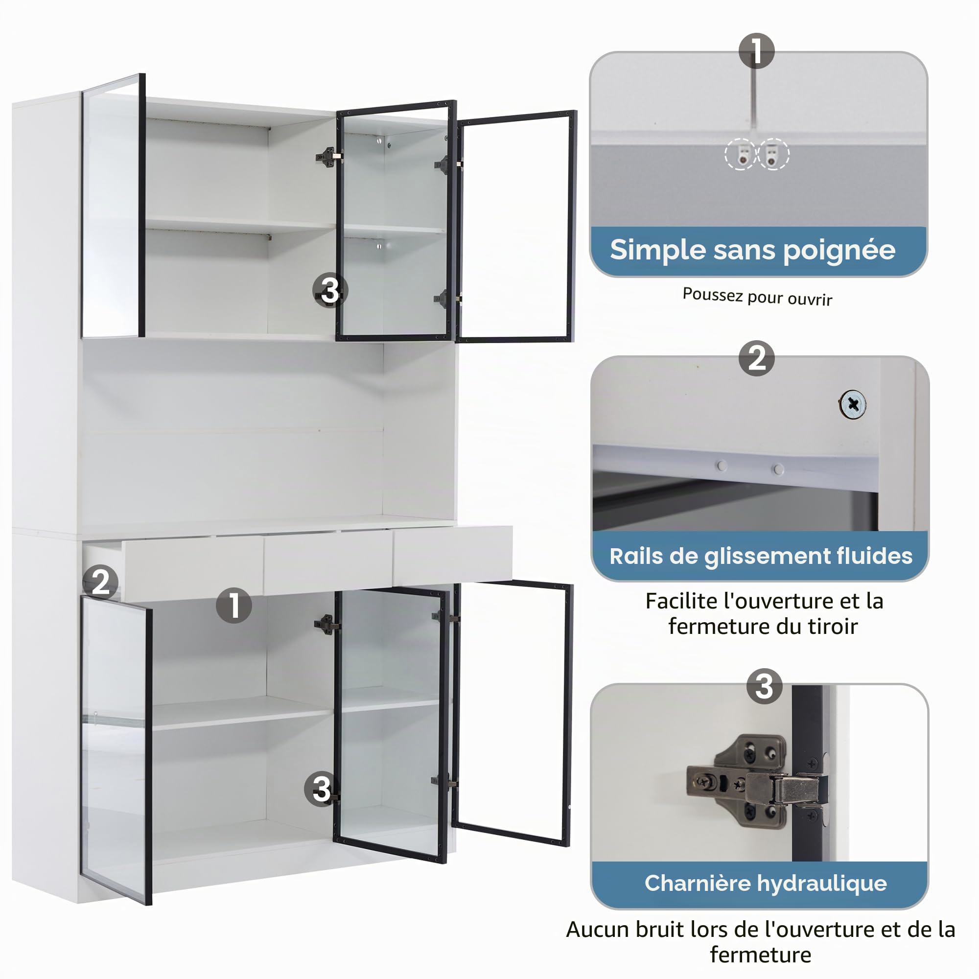 Sapgaks Armoire en Verre de 200 cm de Haut,vitrine Blanche avec lumières LED,bibliothèque de Rangement Multiple pour Collection,Chambre à Coucher,Bureau,Salon,Cadre de Porte Blanc Noir