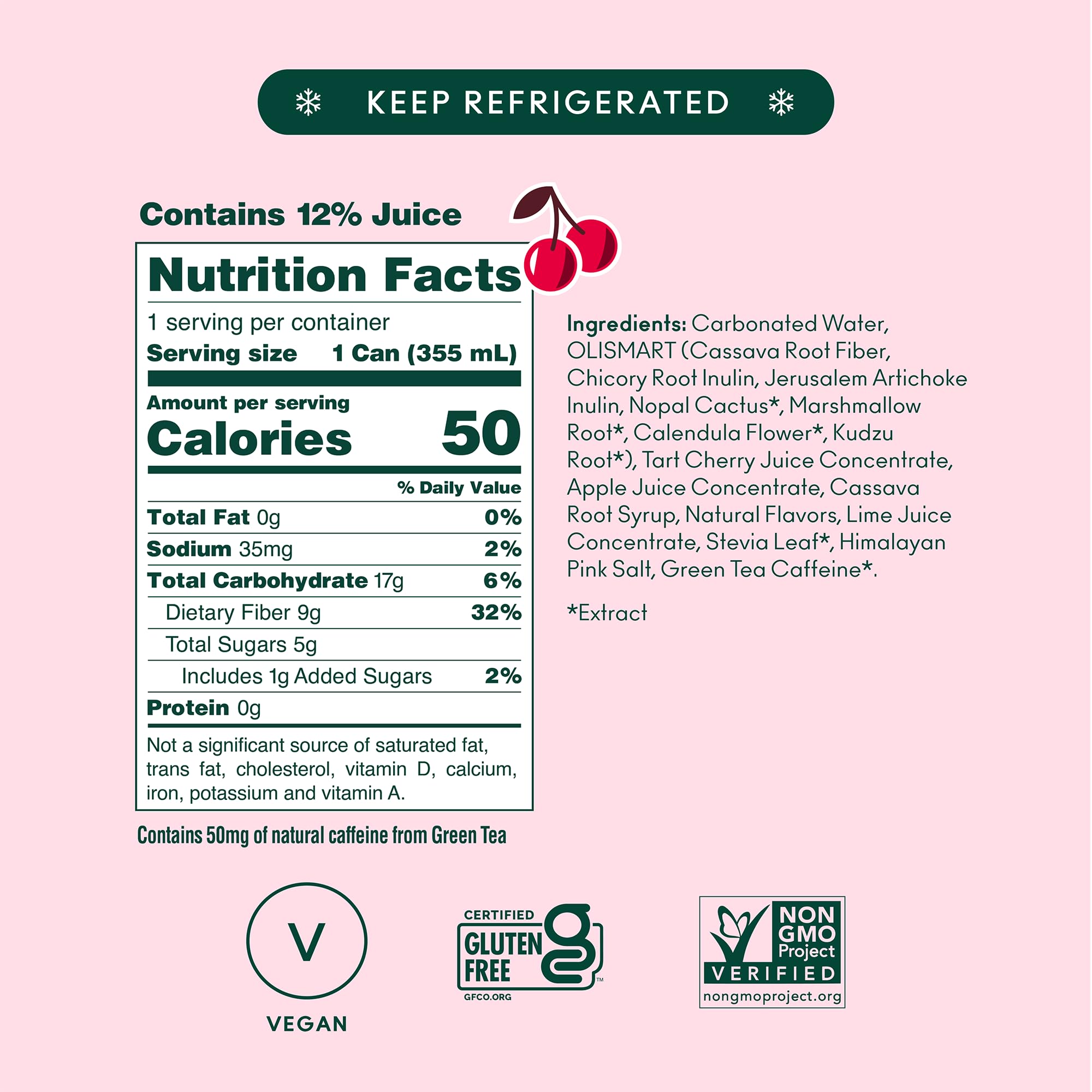 OLIPOP Prebiotic Soda Pop, Cherry Cola, Prebiotics, Botanicals