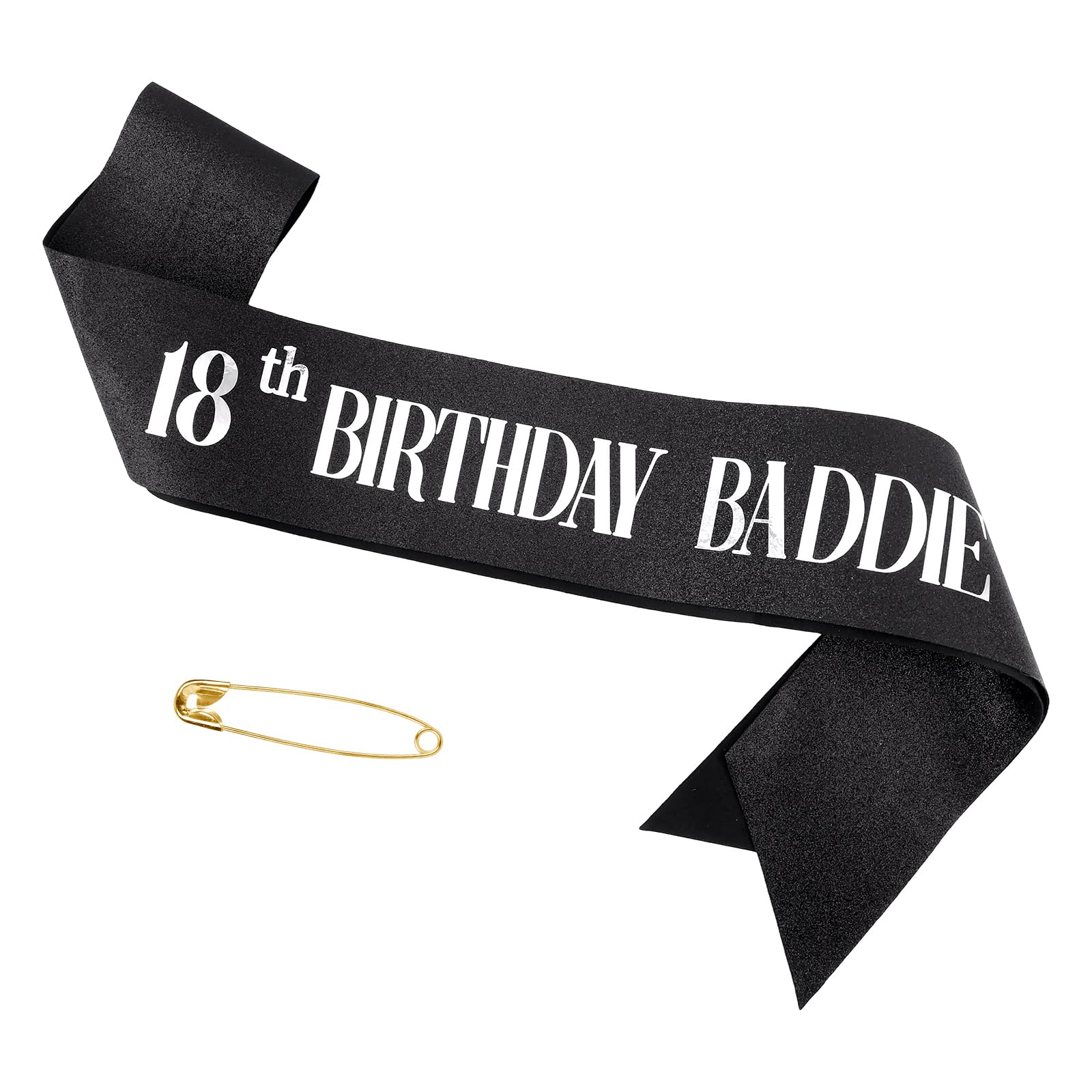 Fukaisu 18th Birthday Baddie Sash, Black Glitter Cloth Baddie Sash with Safety Pin Stylish 18 Year Old Happy Birthday Decorations Suitable for Women Men Party Funny Gifts Supplies