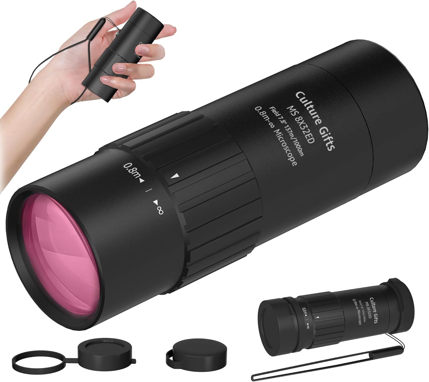 8x32mm Mini Monoculars for Adults High Power Clear View, Easy Focus, Multi-Coated Lens, BAK-4, 21mm ED Eyepiece, Twist-up Eyecup, Compact Monocular Telescope with Hand Strap for Hunting Bird Watching