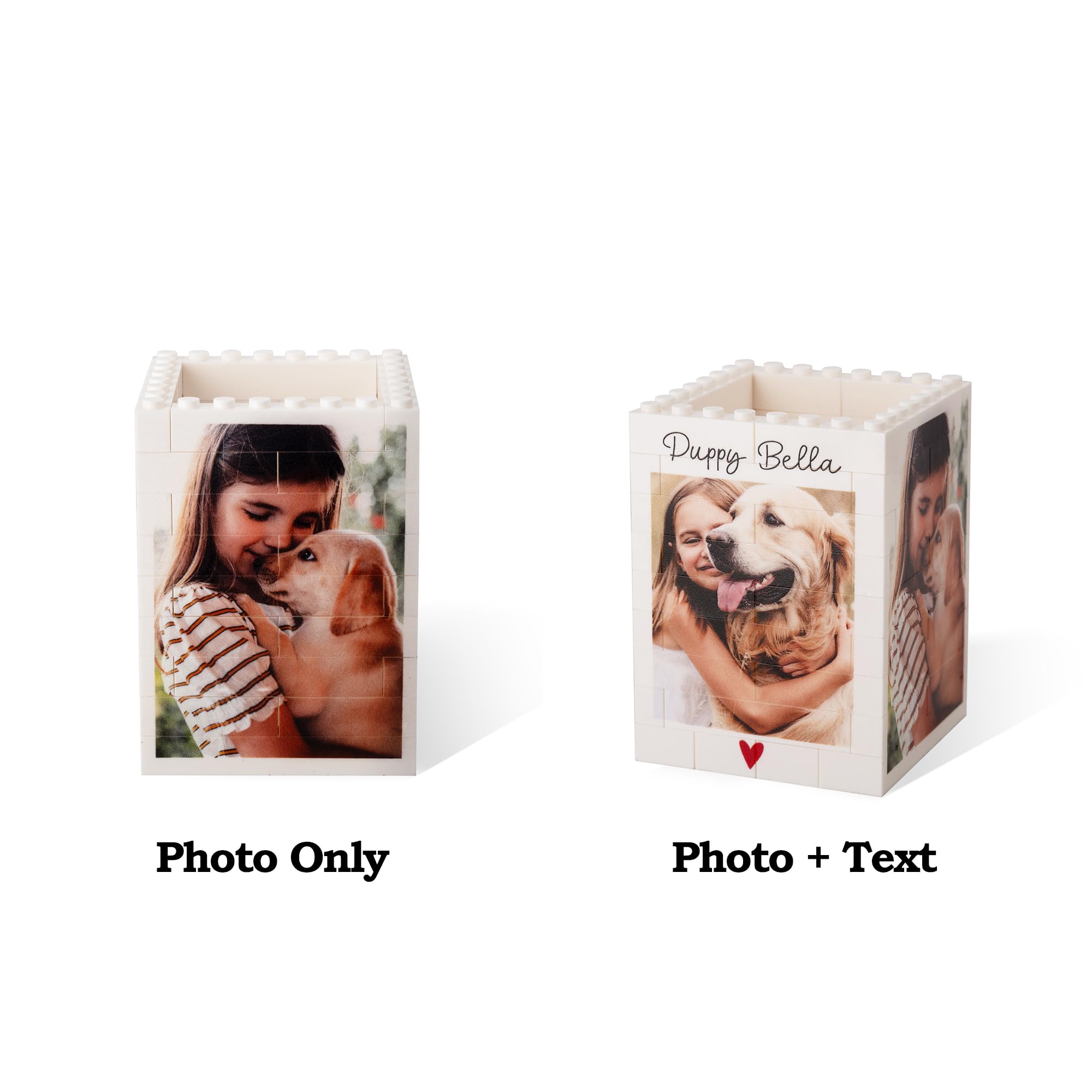 Porte-crayons personnalisé en briques avec photo, texte et images personnalisés - Organiseur de bureau créatif - Boîte à crayons - Fournitures de bureau à domicile - Cadeau pour homme, femme, papa