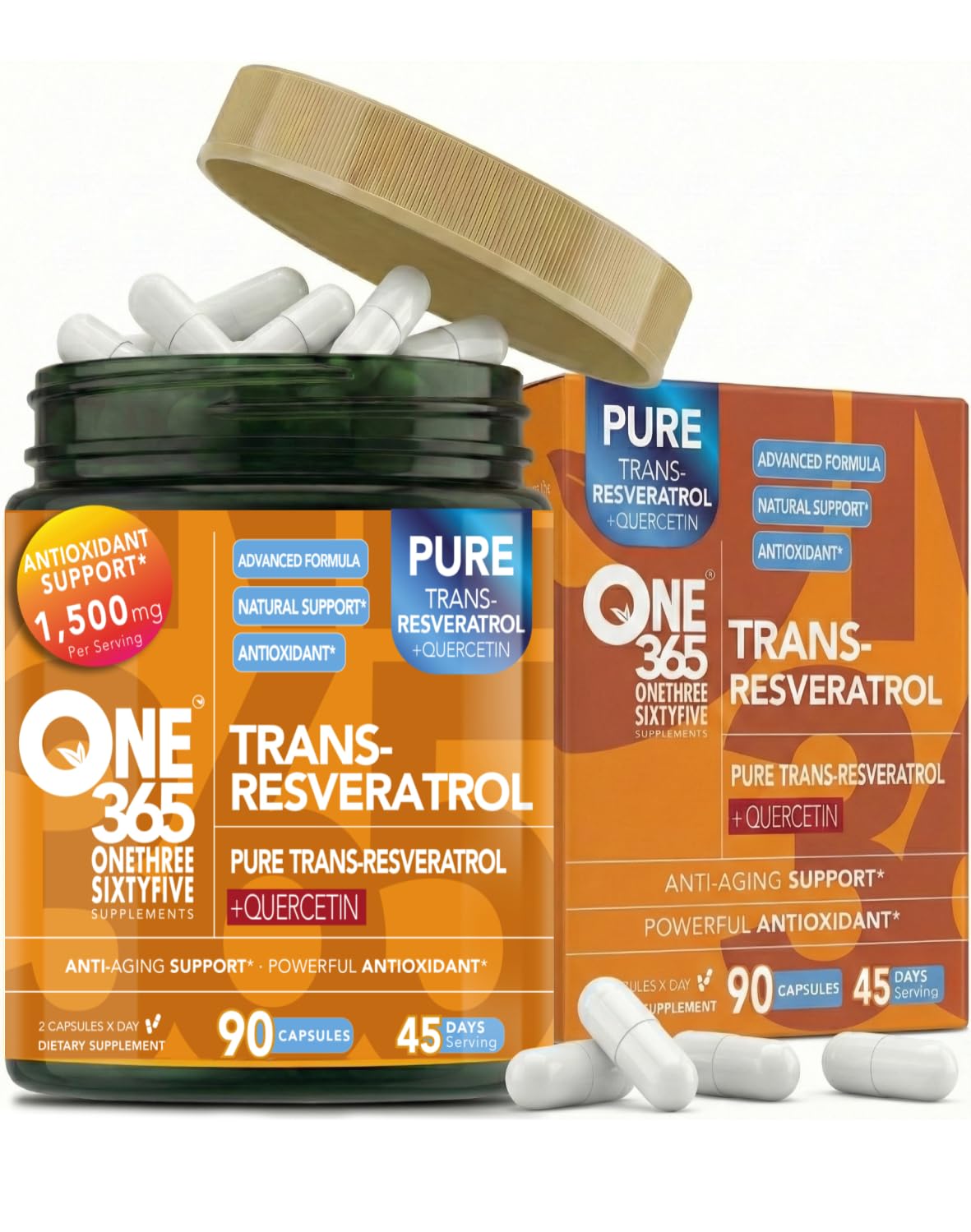 Trans Resveratrol Quercetin Antioxidant Supplement 1500 mg 90 Caps