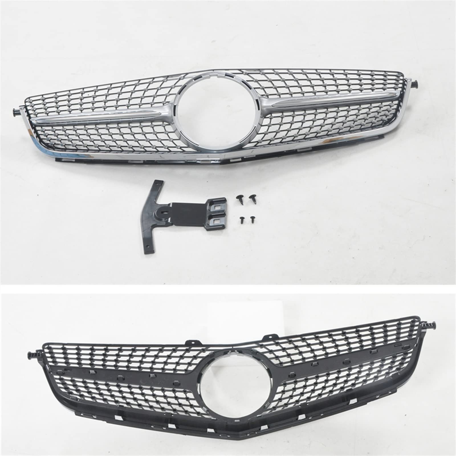 CHEVVY Griglie Radiatore Sportive Griglia Anteriore per Benz C63 AMG W204 2012-2014 Silver Diamond Style Car Upper Bumper Hood Mesh Grid Accessori