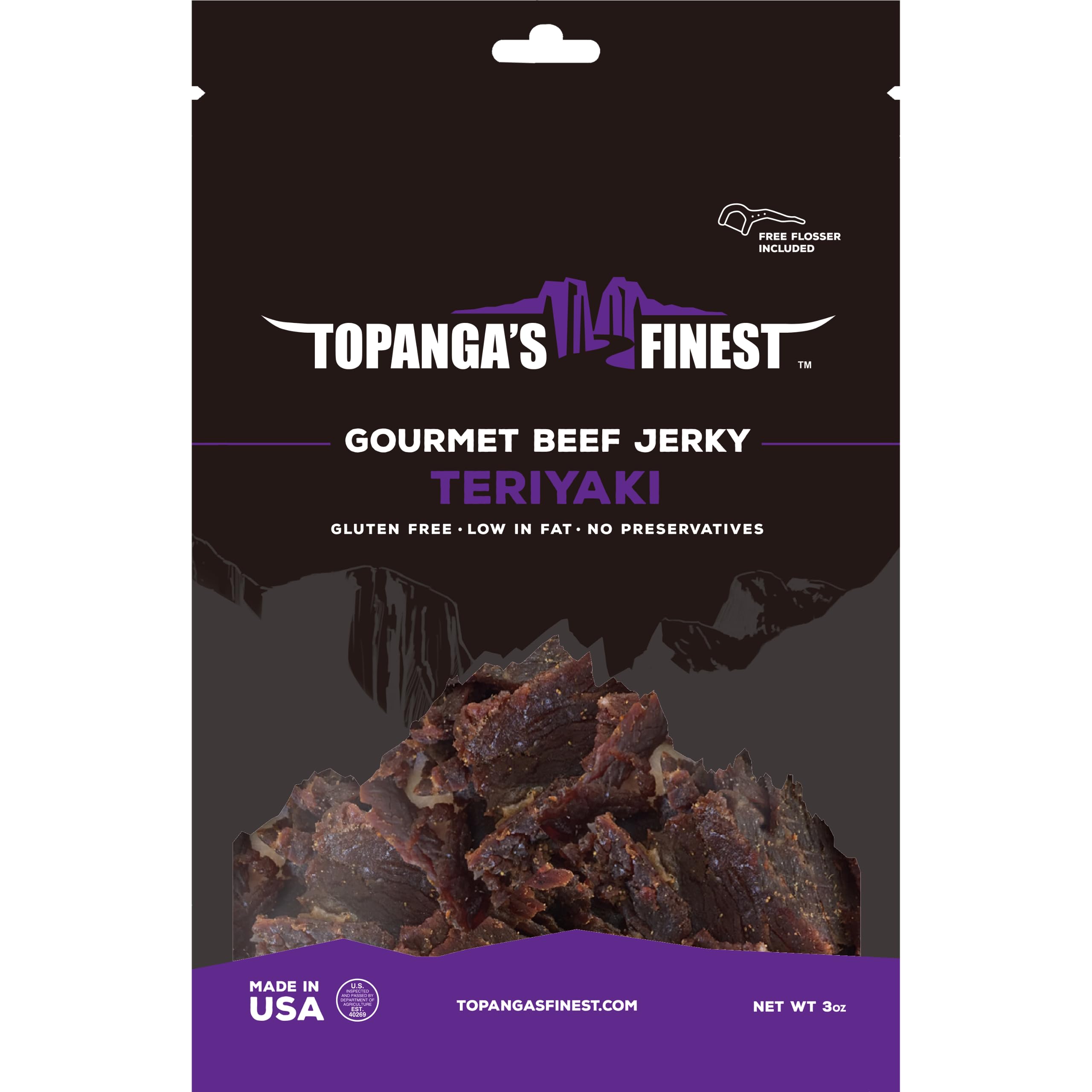 Topanga's Finest Teriyaki Beef Jerky (3oz, 1 pack) - High Protein, Gluten Free, All Natural, Handcrafted, Healthy On The Go Meat Snack for Hiking, Lunch, Gift for Men…