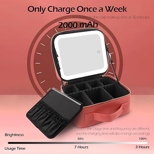 Vista 144 de MOMIRA Estuche de maquillaje con luz y espejo, organizador de cosméticos grande con divisores ajustables para cosméticos, espejo de maquillaje