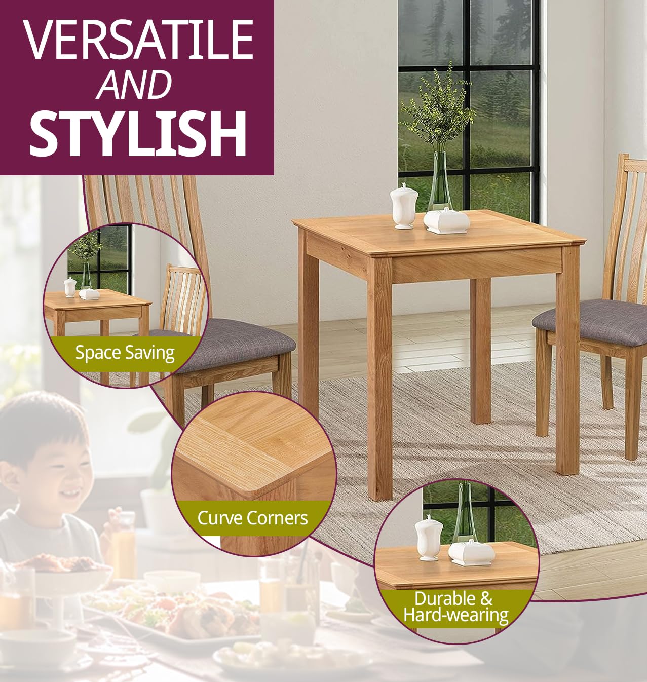 Hallowood Furniture Hereford, piccolo tavolo da pranzo in rovere chiaro, quadrato, in legno di rovere massiccio, tavolo da pranzo per cucina, colazione, casa, ufficio o bar