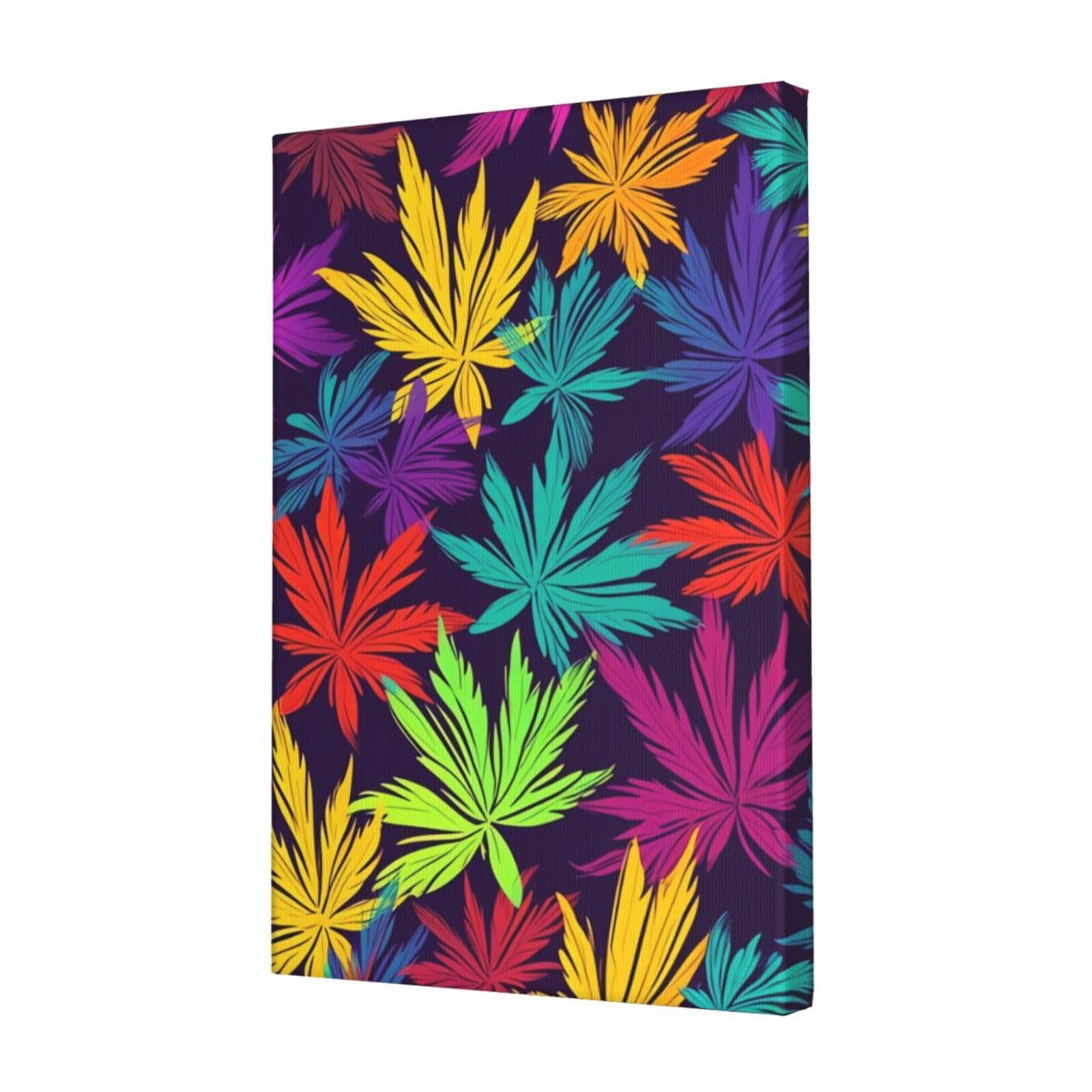 Bright Colorful Weed Pattern Canvas Wall Art for Living Room Wall Decor 12"x18" Modern Artwork Painting Pictures Hanging Canvas Prints Aesthetic Wall Art for Bedroom Bathroom Office Wallart Decor
