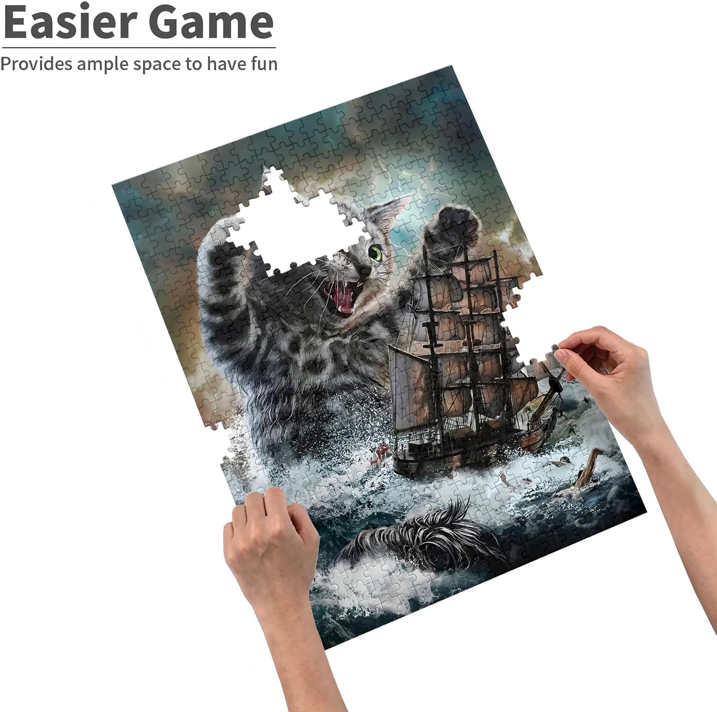 Challenge 1000 Pieces, sea Monster Titan cat. Wooden Puzzle for Adults, Family Fun, Relaxation, Decoration and Gift Giving. Jigsaw Puzzle Size: 29.5x19.7 inches and 1:1 Original Picture Poster