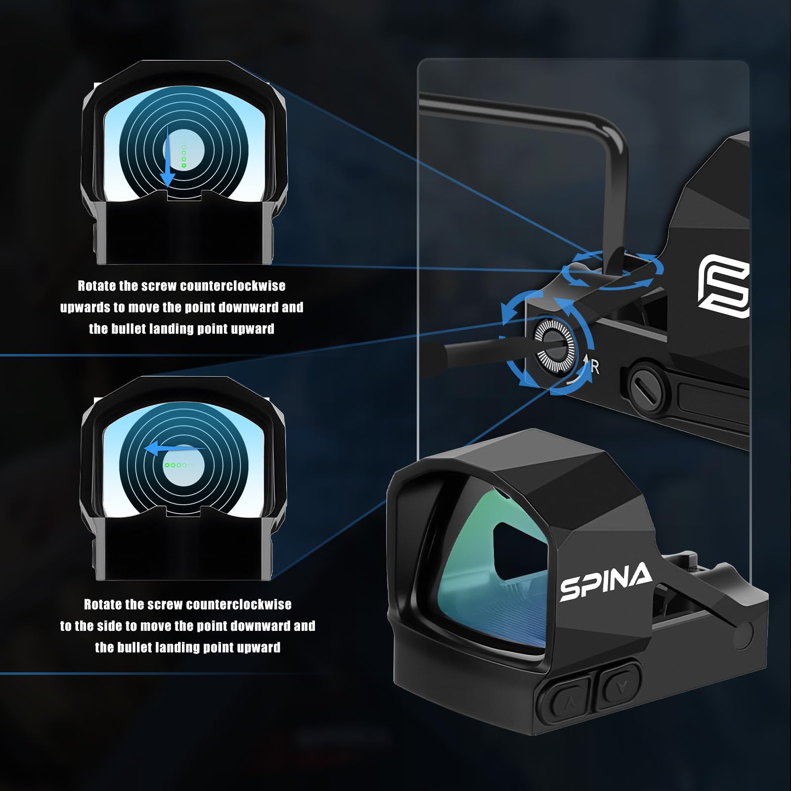 SPINA OPTICS Pulse 1x21x25 Motion Awake 3 MOA Viseur à Point Rouge/Vert pour RMSC, avec Grande Fenêtre de Visée, Optique Reflex Ouverte, Aluminium 7075