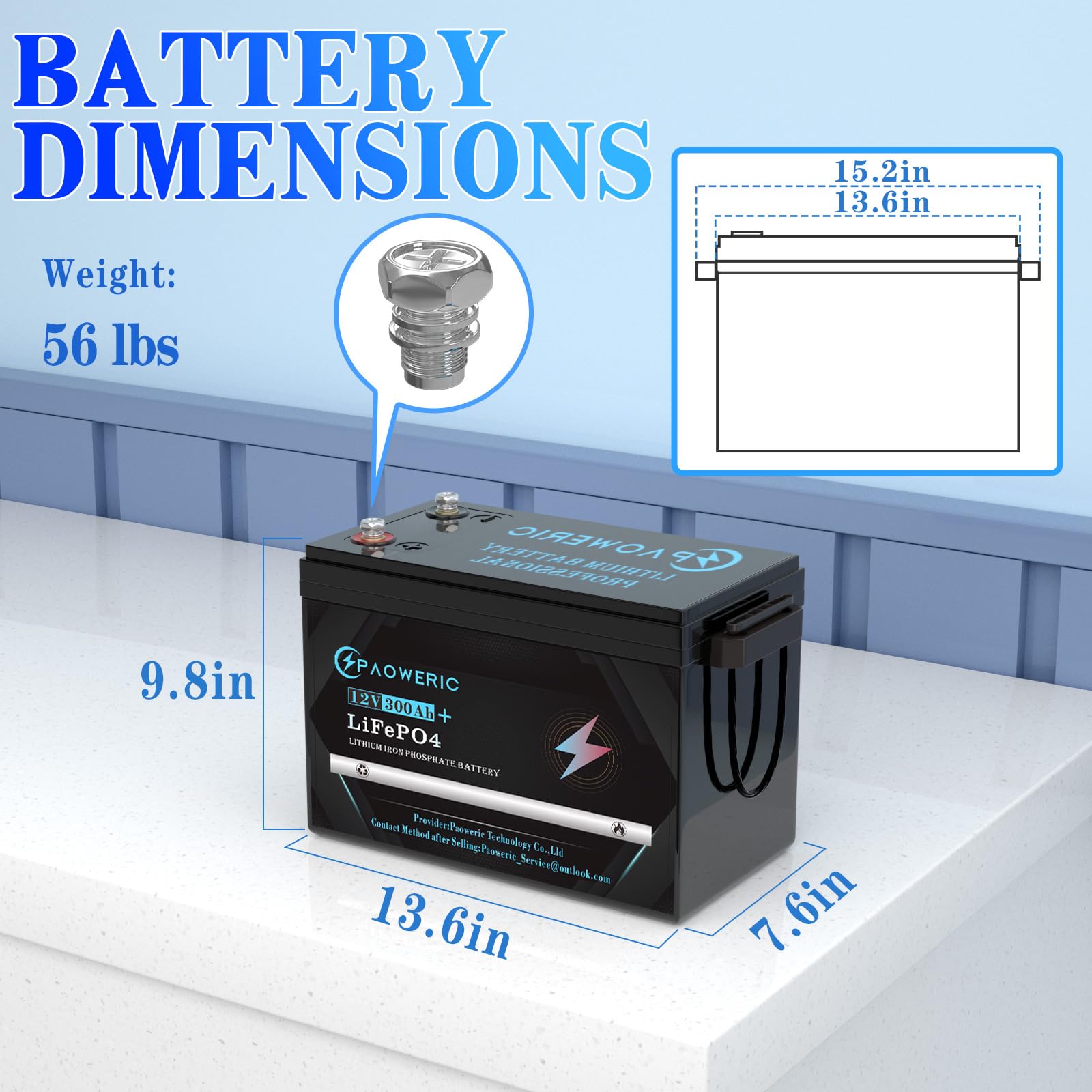 12V 300Ah LiFePO4 Battery Built-in Smart 200A BMS,Rechargeable Lithium Battery, Perfect for Solar systerm,RV,Battery Backup,Marine and Home Energy Storage