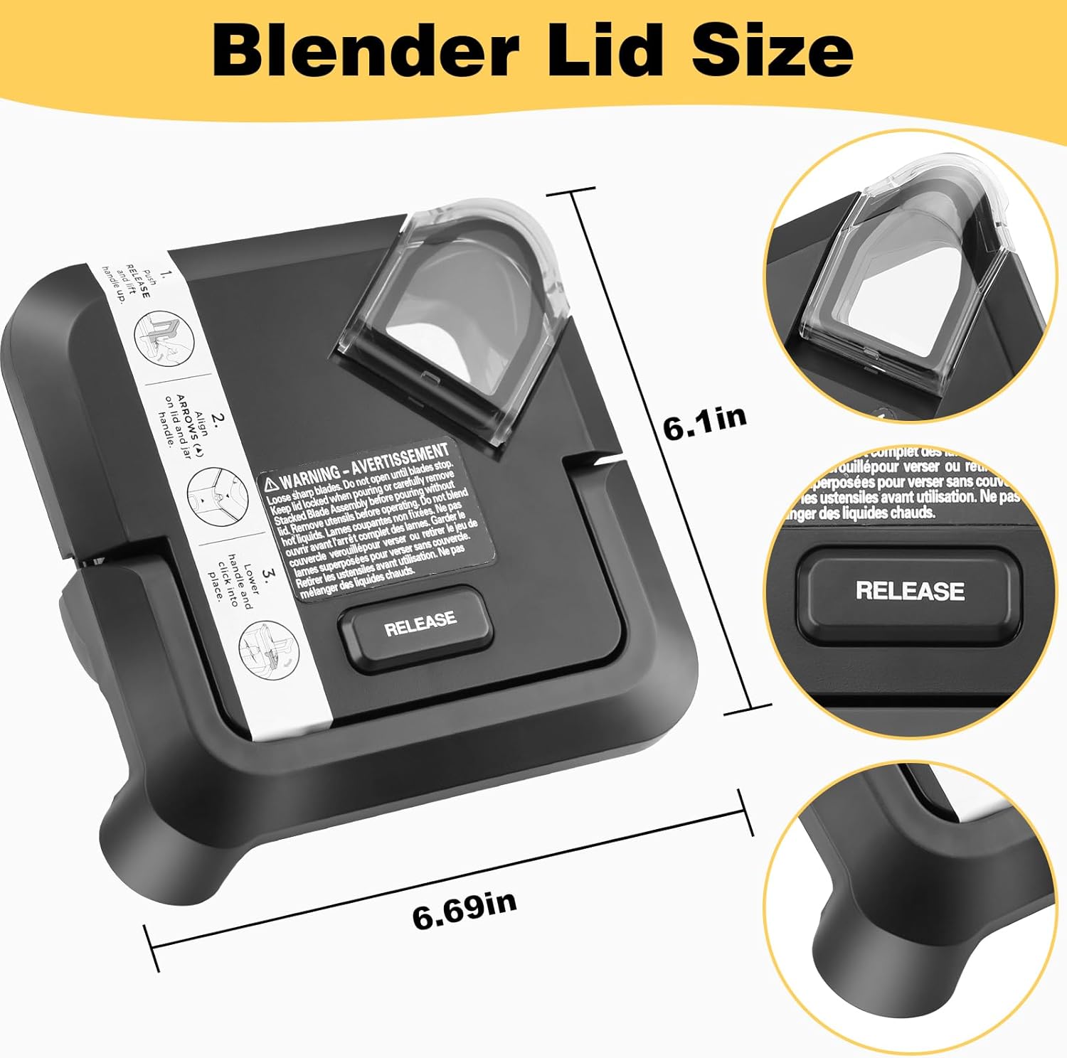 Replacement Locking Lid for Ninja Blender 72 OZ Pitcher BL610 BL642 BL682 BN701 BN751 BN700 BN801 BN750 CO610B DB751A BN800 CT610, Lid Replacement Compatible with Ninja Blender 72OZ Pitcher New Model