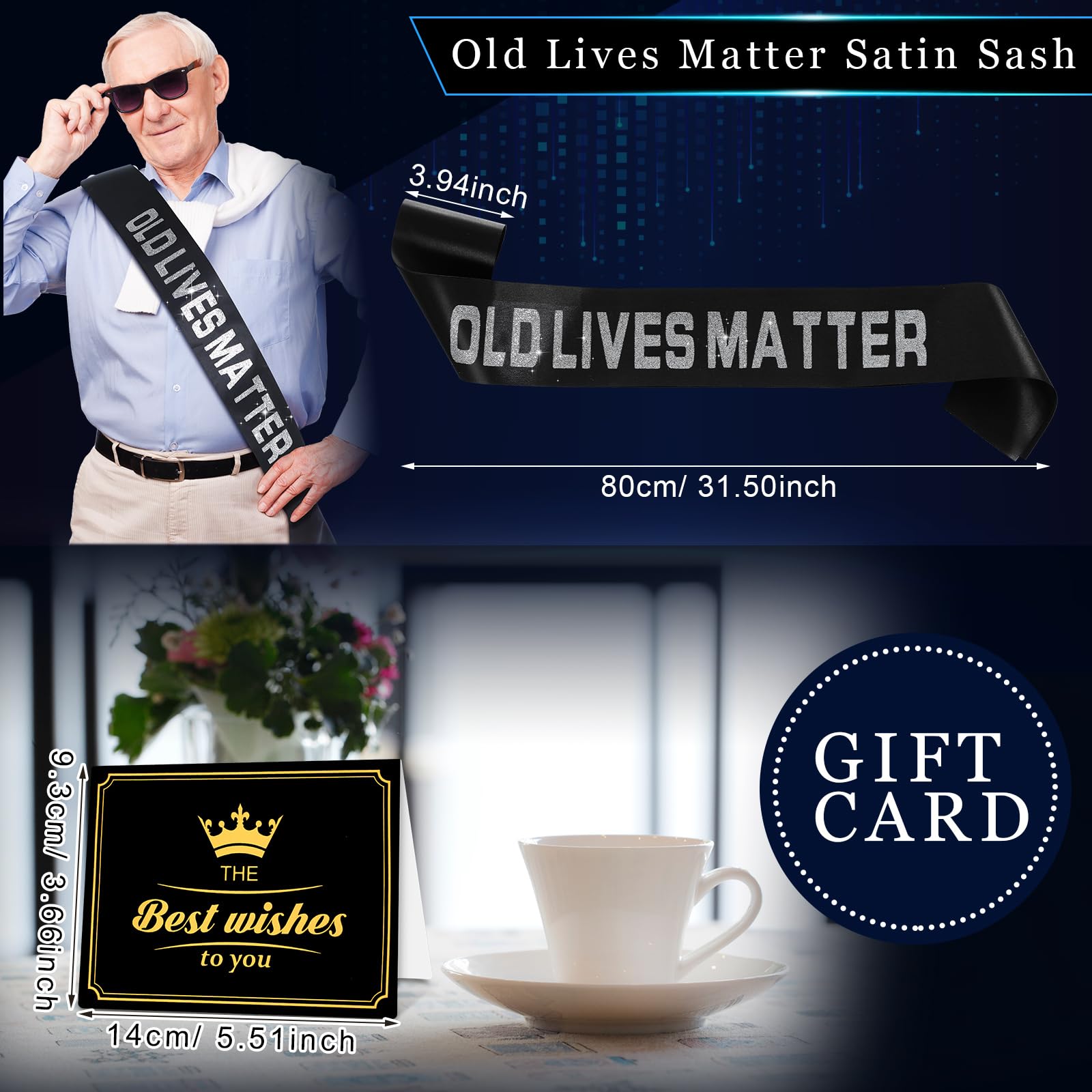Geiserailie 7 Pcs Old Lives Father's Gifts Set for Dad Grandpa Man Include 20oz Tumbler Socks Keychain Bottle Opener Card Sash and Box for Men 30th 40th 50th 60th 70th 80th Birthday Gift