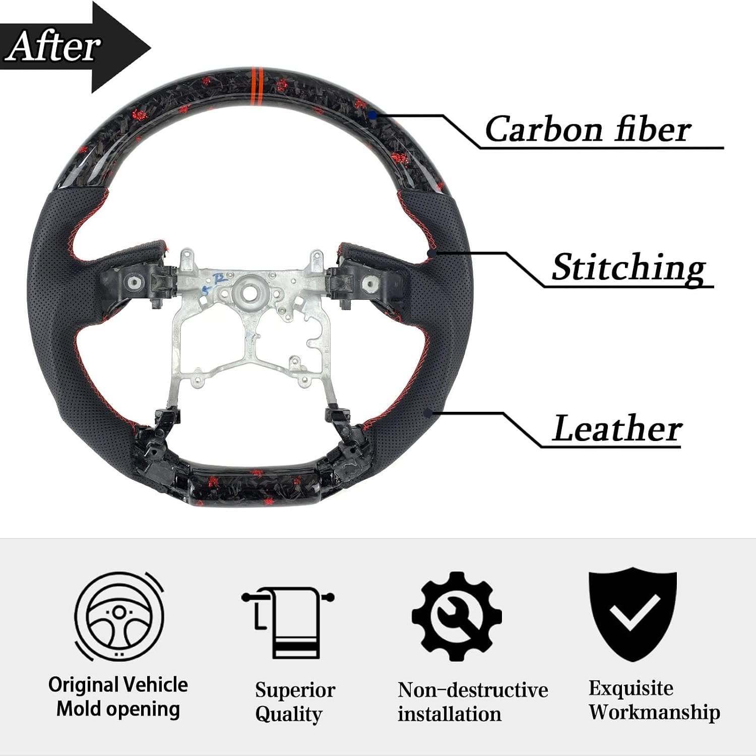 Car steering wheel carbon fiber For Toyota 4Runner Tacoma 2010-2023/Tundra 2014-2021 TRD (Red forged carbon fiber+leather)