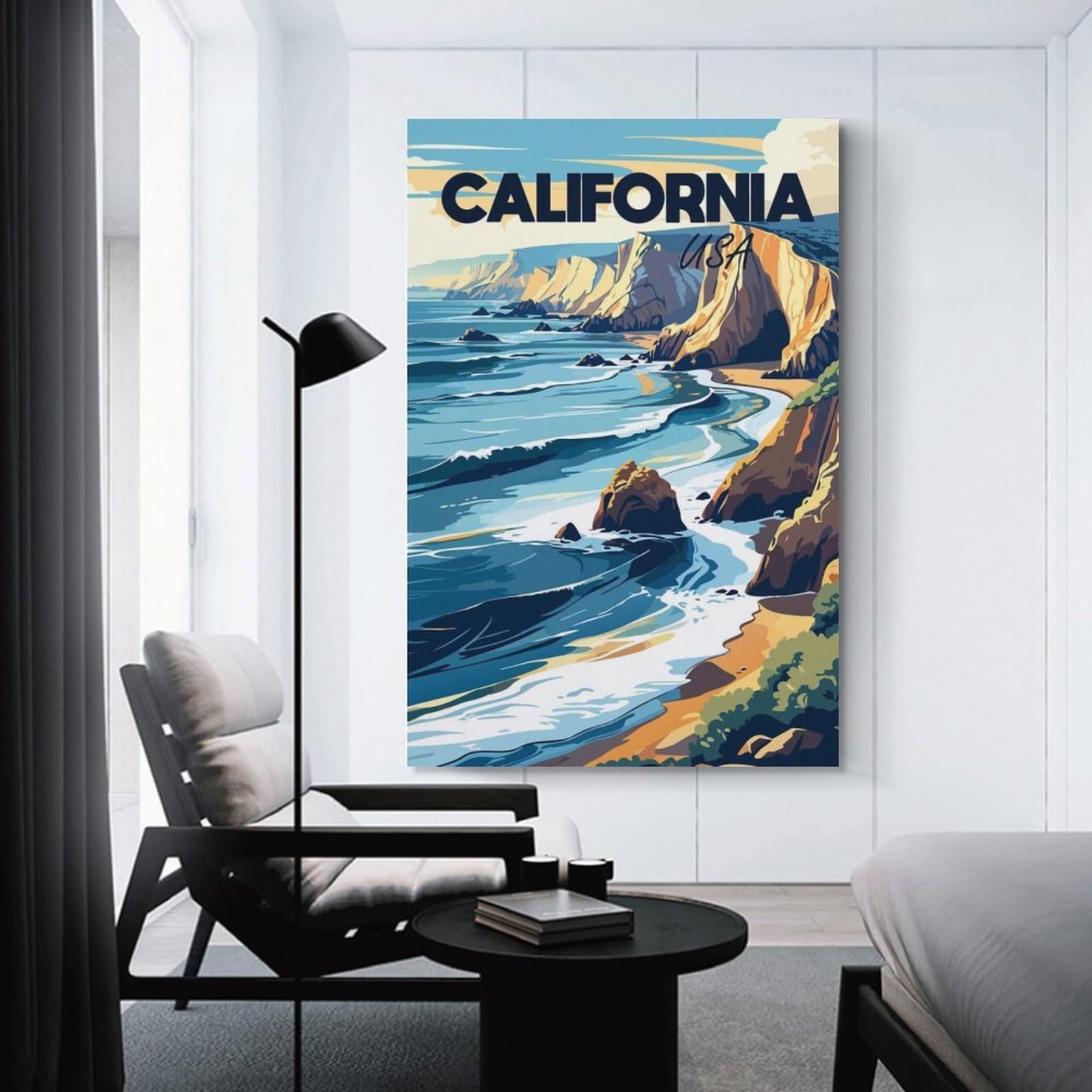 Junmoney California Coastline Travel Room Decor Wall Art 20x30inch(50x75cm), for Entrance Spaces, Stair Walls Or Halls, A Neat Decor Update for Hallways