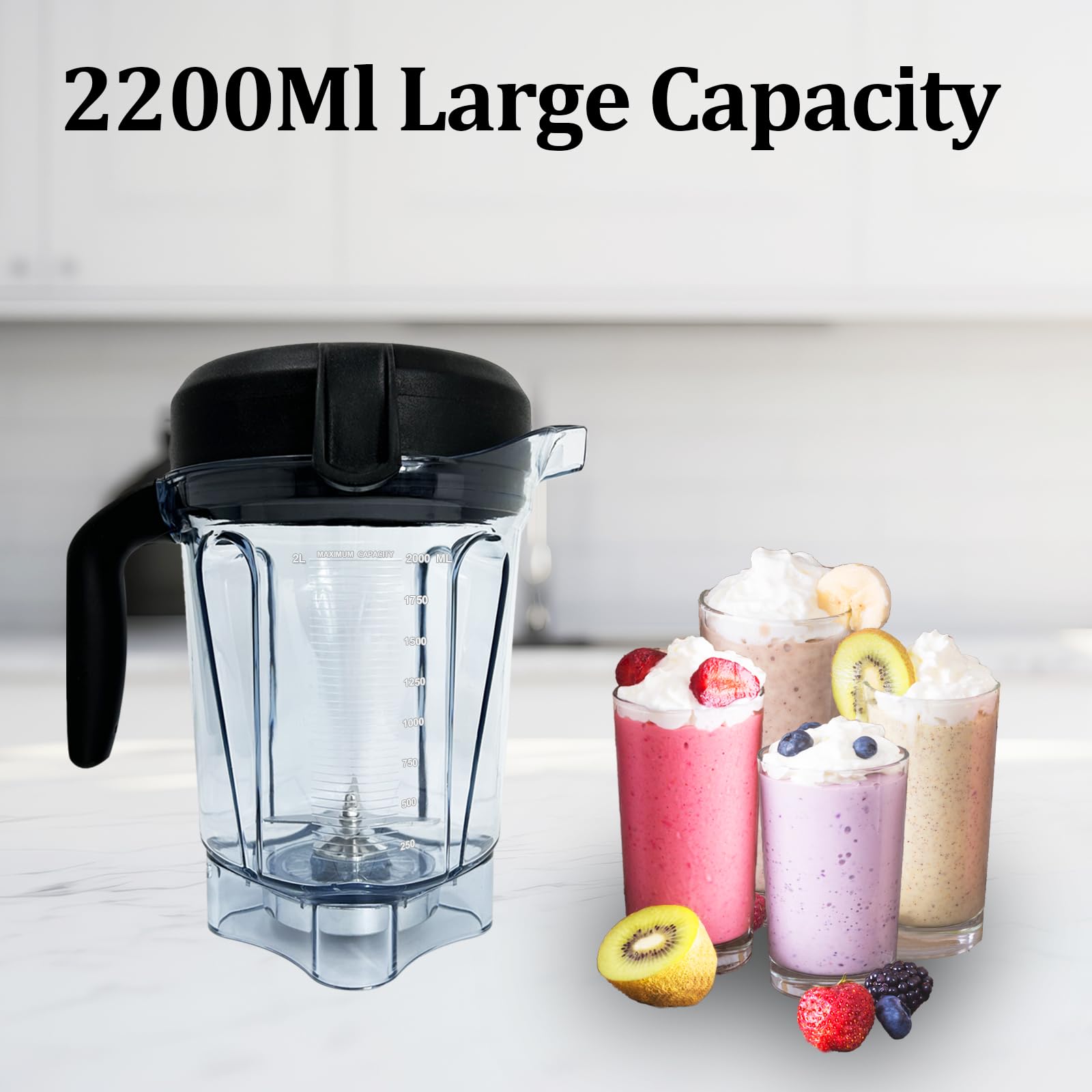 Pour mixeur Vitamix 64 oz profil bas, pitcher de rechange pour Vitamix 750 5300 5200 7500 6300 Vm0102 Vm0103 Vm0197 E310 G/Classic C/Explorian/Commercial Series, etc