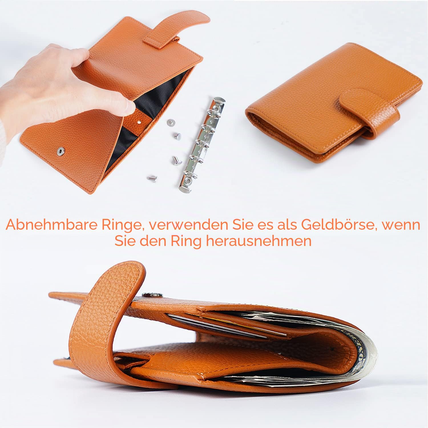 Moterm A8 Regular Ringe Planer - Echtes Leder Binder Organizer Geldbörse (Kiesel-Schwarz, 15mm Ring)