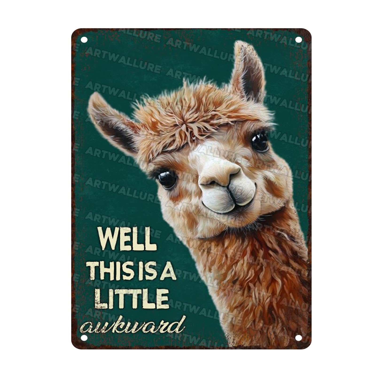 Funny Alpaca Vintage Sign Well This is A Little Awkward Metal Tin Sign Bathroom Wall Decor for Toilet Restroom Washroom Decor 12x16inch