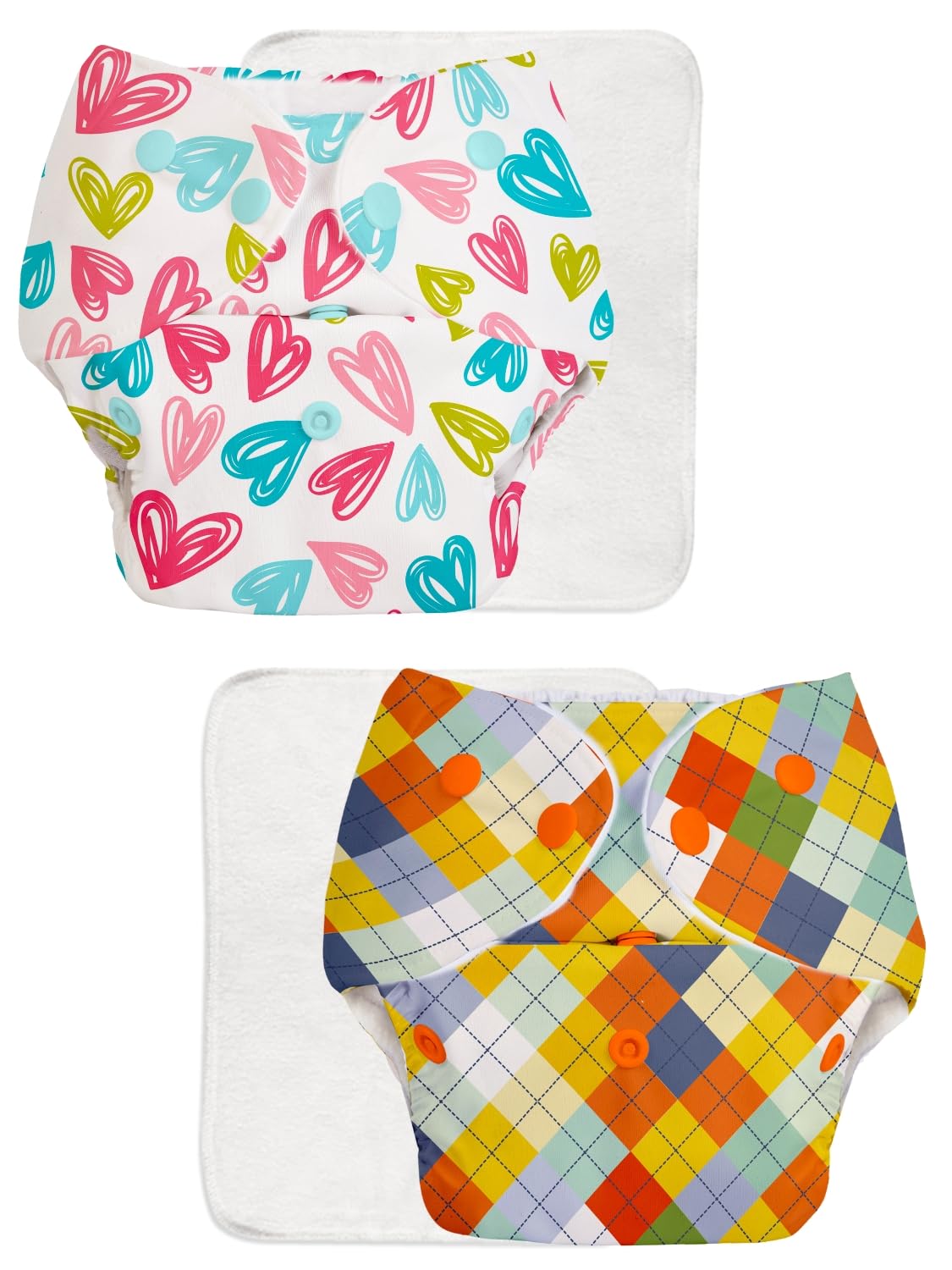 Superbottoms Basic Leakage-proof advanced cloth diapers for babies, High Absorbent 100% cotton 2 reusable diaper and 2 insert pad Combo Pack washable cloth diaper 3M -3Years Adjustable, Reduces Rash