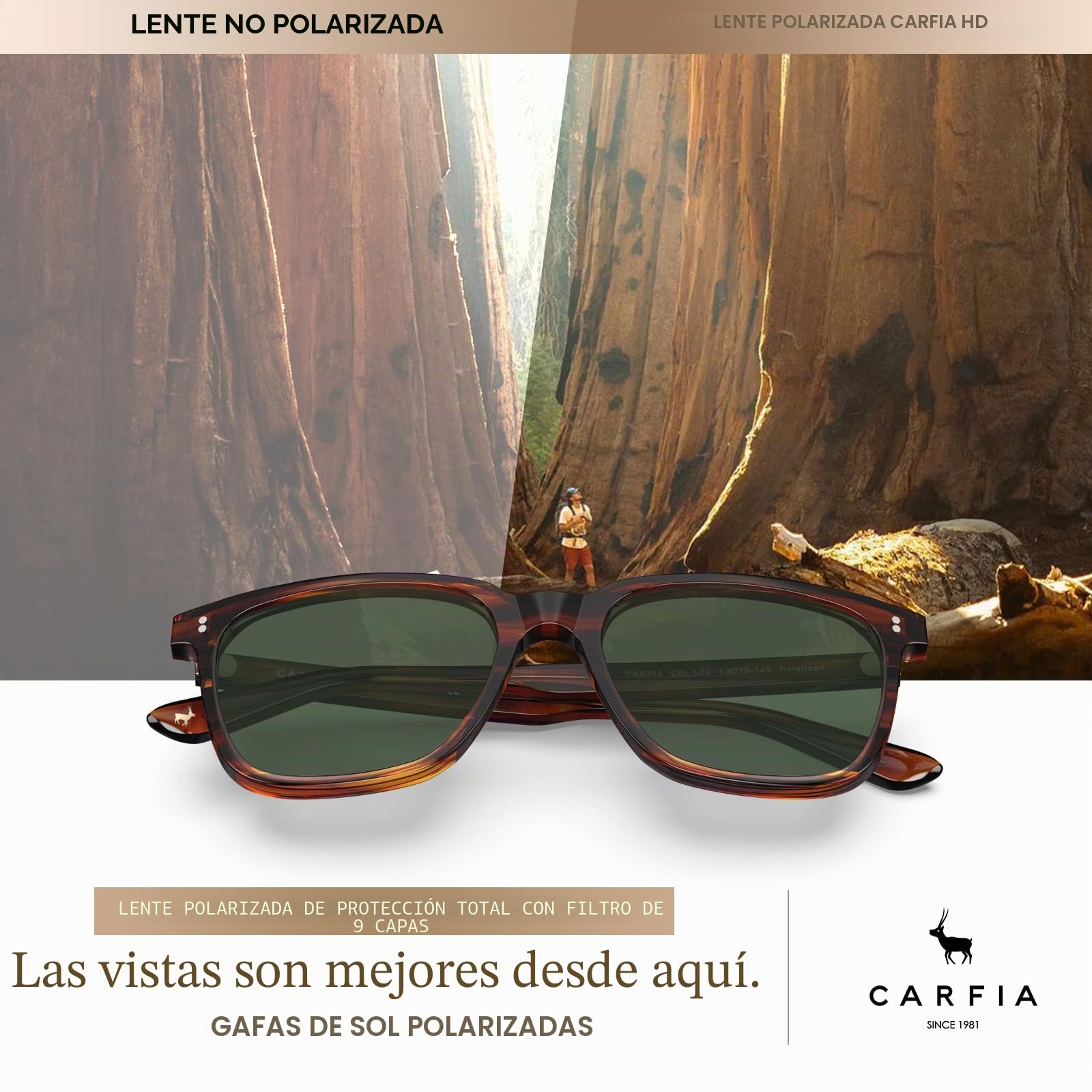 Carfia Gafas de sol Hombre Polarizadas Retro Cuadradas 100% Protección UV para Conducir Viajar