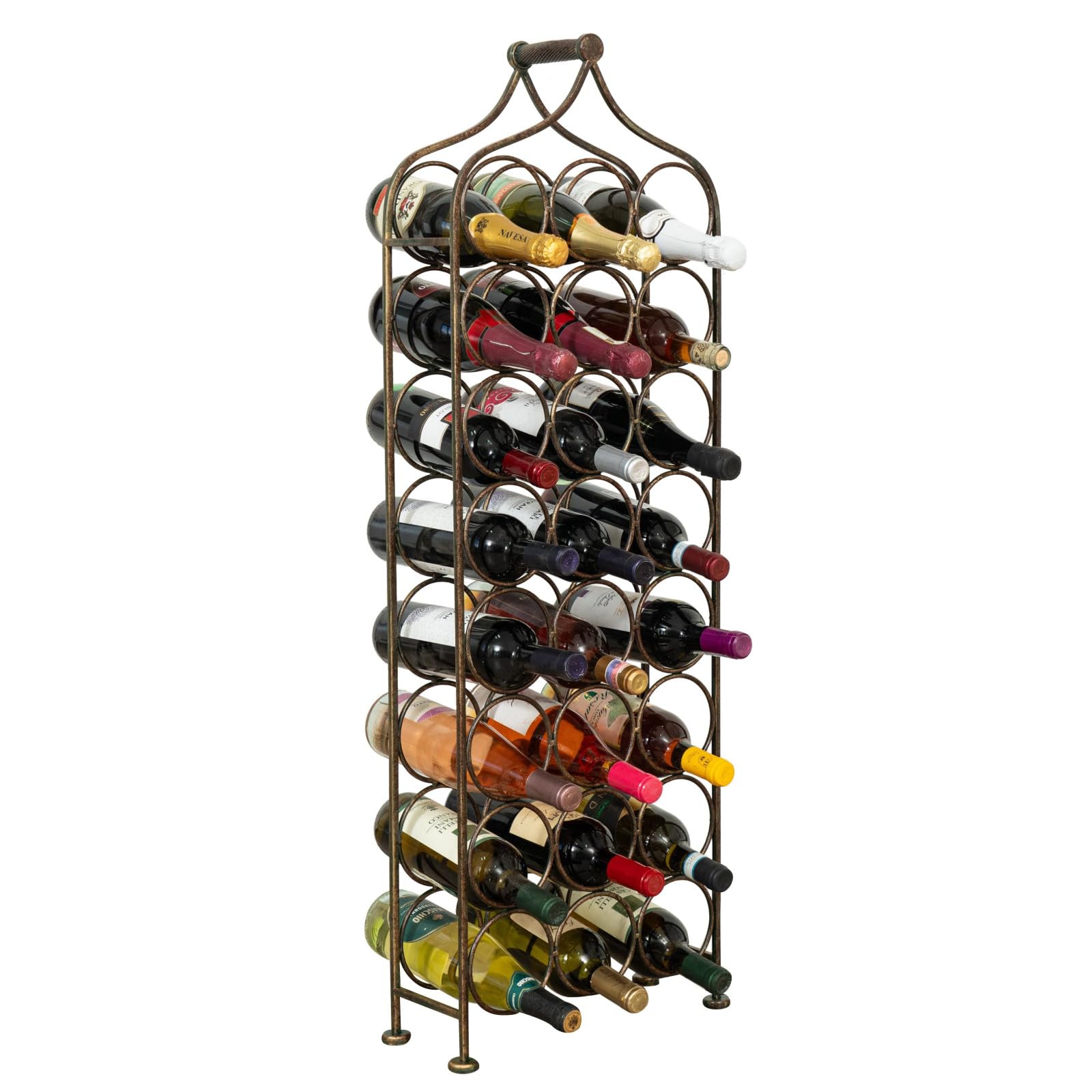 Biscottini Portabottiglie Vino in Ferro Battuto Nero L36,5xPR16,5xH106 - Porta Bottiglie Vino in Metallo Capienza 24 Bottiglie - Cantinetta Vino Nero antico
