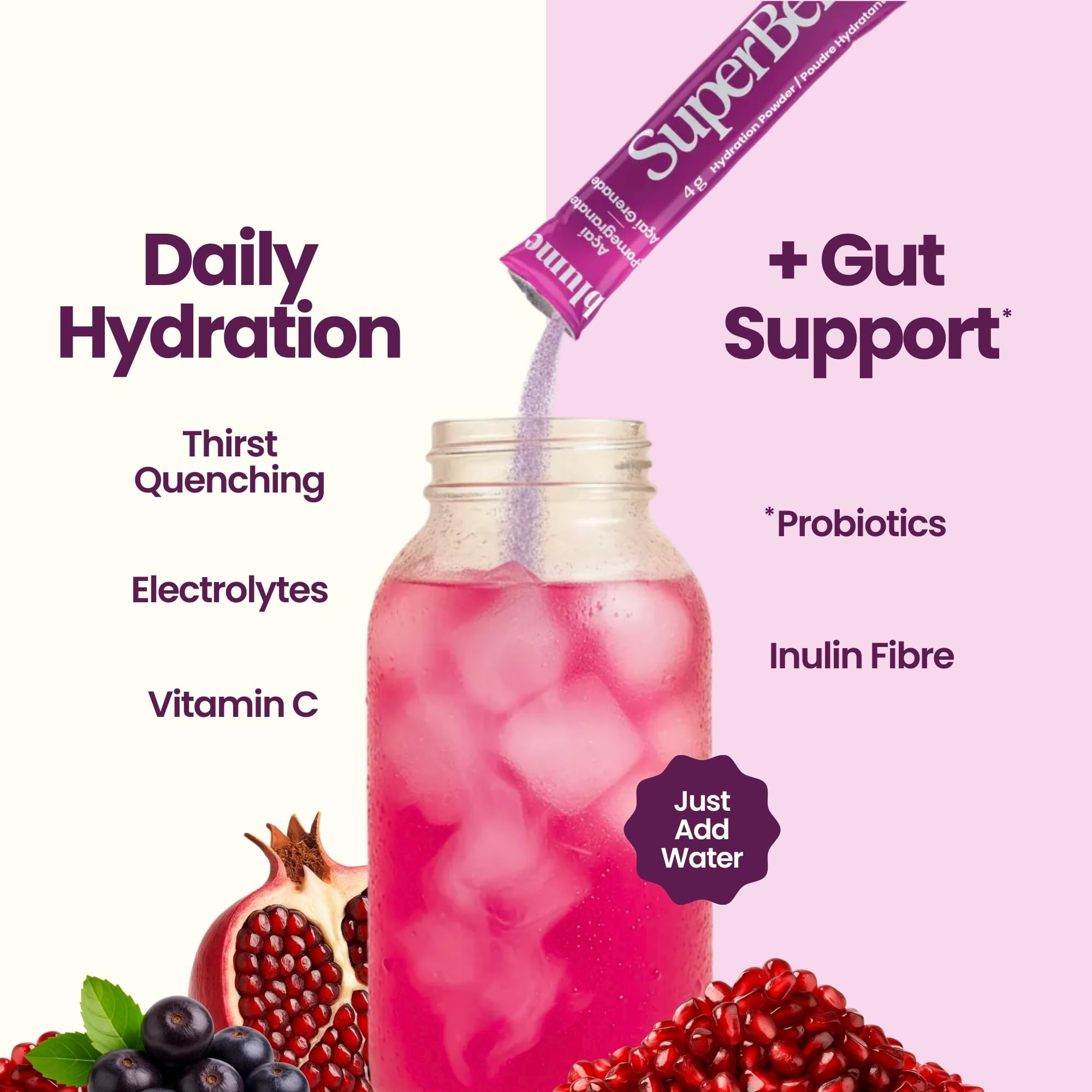 Blume SuperBelly Gut Health + Hydration, Daily Sugar Free Probiotics, Inulin Fiber, and Hydrating Minerals Powder Packets for Digestion Support - Açai Pomegranate, 15 Sticks - 4