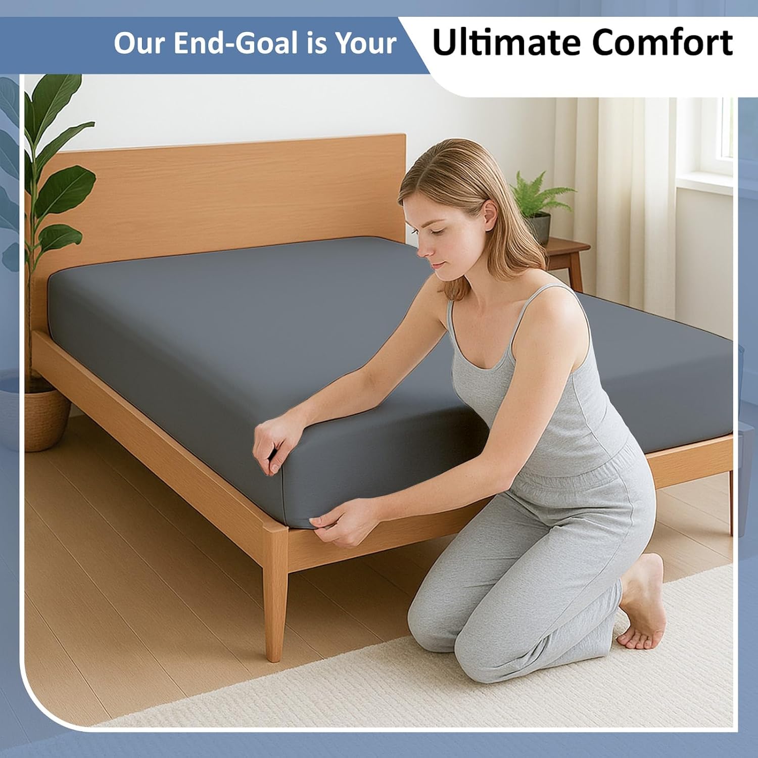 Cottington Lane 1 Piece Full Size Fitted Sheet Only, Premium Hotel Quality Brushed Microfiber 15 Inch Deep Pocket Bottom Sheet, Ultra Soft, Breathable & Durable, Dark Grey