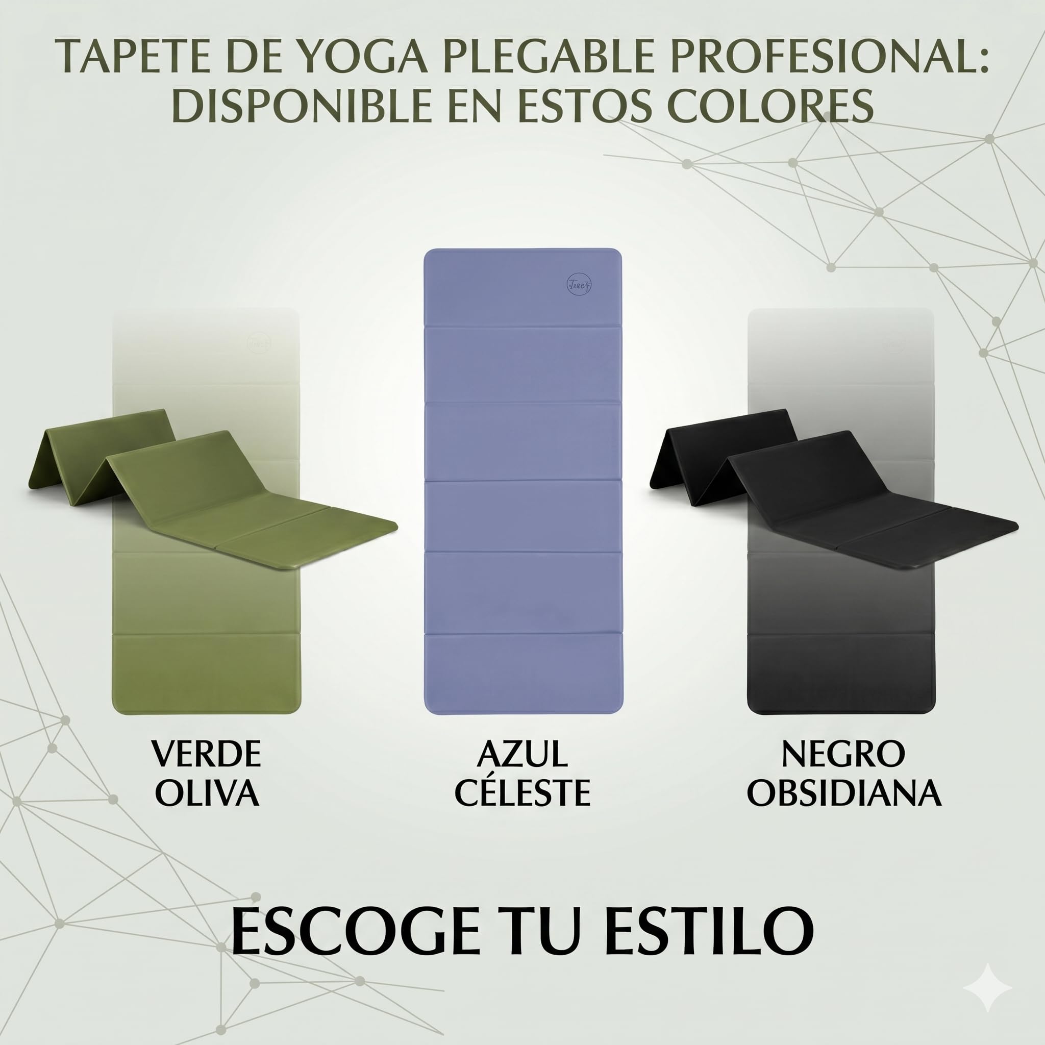 Tapete de Yoga Plegable Antiderrapante, 3mm, Portátil y Ligero, para Yoga, Pilates, Fitness y Entrenamiento en Casa o Viaje