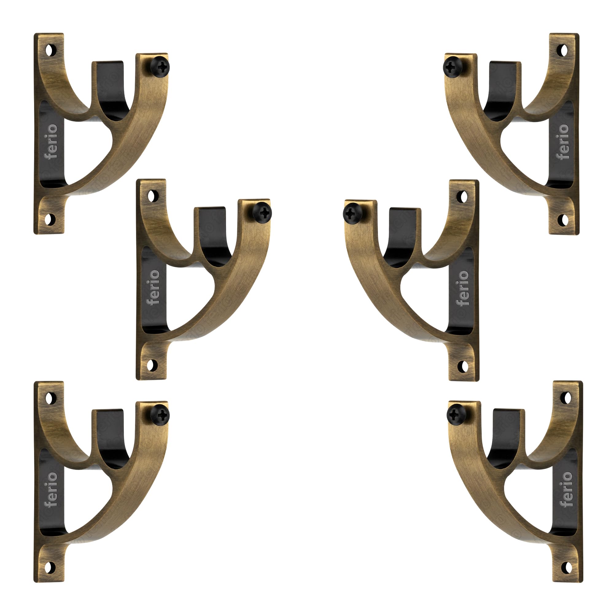 Ferio Heavy Duty Curtain Window Curtain Rod Supports for 1 inch Rod Size for Curtain Rod Holder Suitable for Door and Window Fitting Hardware for Home Decor (Antique Brass, Pack of 6)