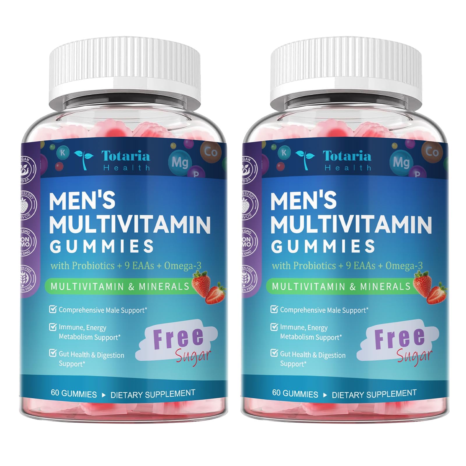 Totaria Sugar Free Multivitamin for Men with Omega 3, Probiotics, Mens Multivitamins Gummies w/Methylated B Complex, EAAs, Lycopene, Zinc, for Daily Energy, Immune, Heart, Iron Free, 60 Count — Amazon image 14