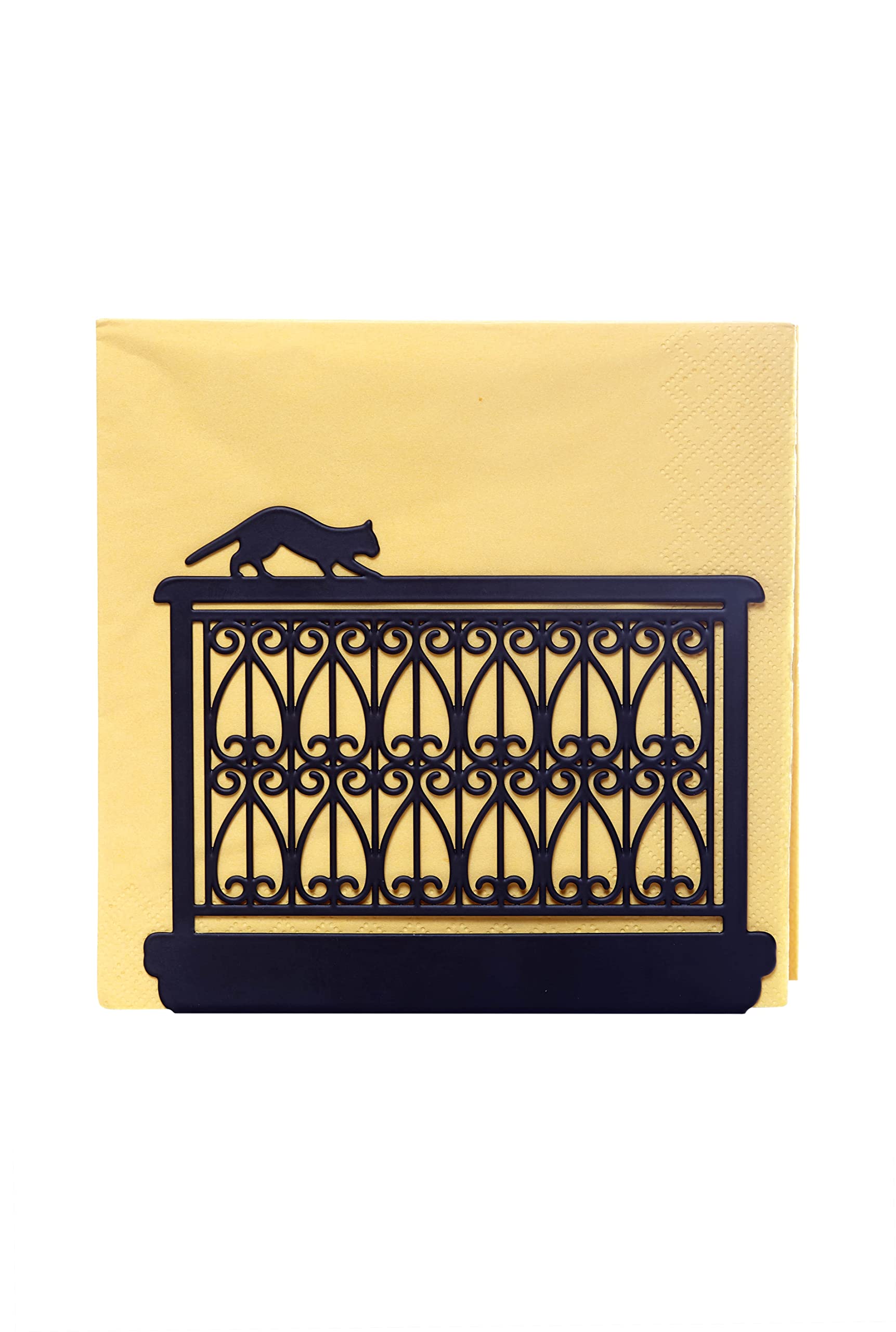 FISURA - Oryginalna serwetka, z motywem kota, na balkon, czarna serwetka, metalowy uchwyt na serwetki, uchwyt na serwetki 15 x 4 x 12 cm