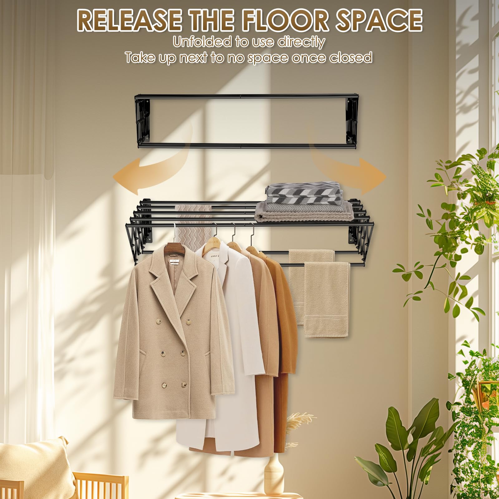 XL-31.5 pulgadas - Estante de secado de ropa montado en la pared, 130 libras, gran capacidad, a prueba de óxido, plegable, fácil de instalar con 7 varillas de secado, toallero de ahorro de espacio 3