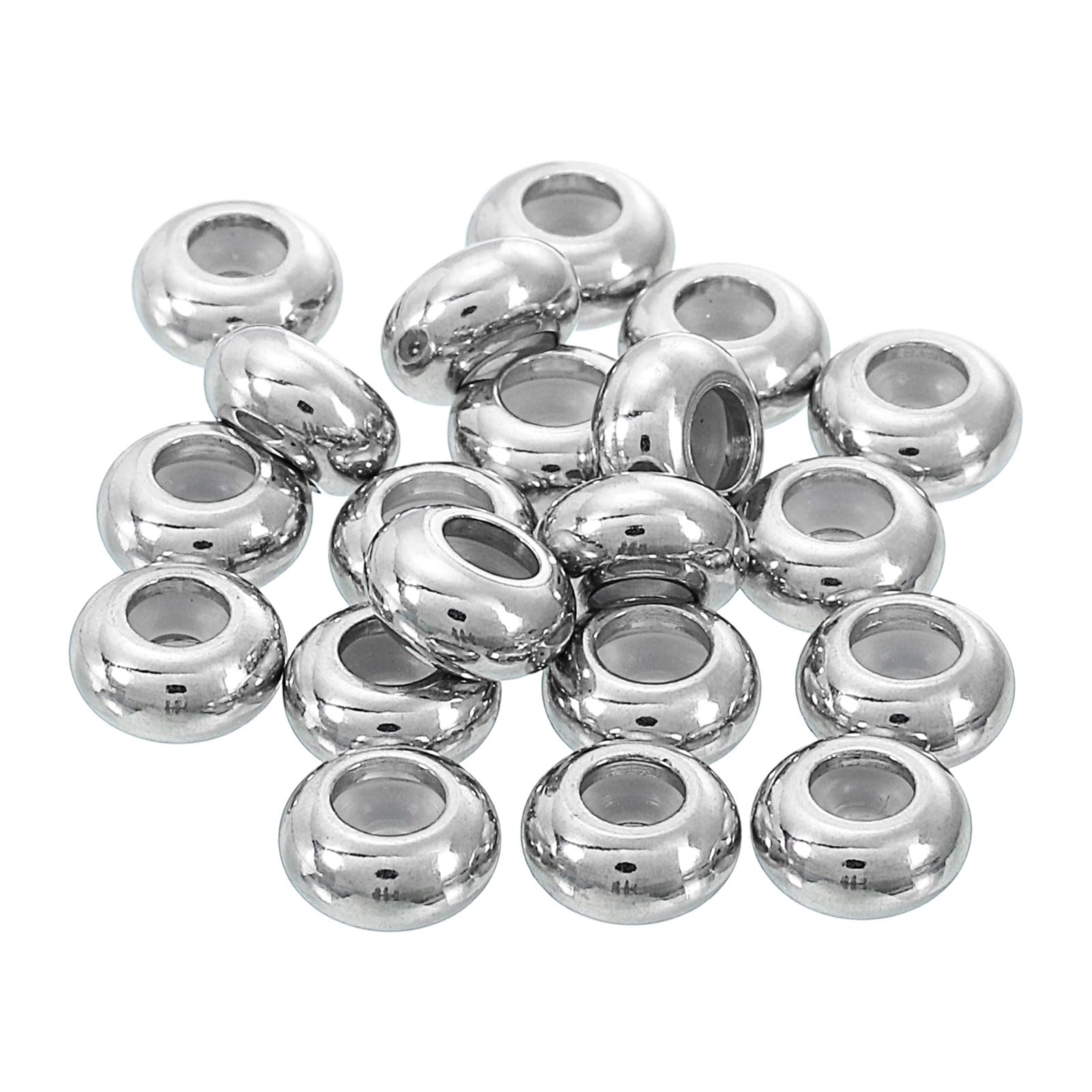 sourcing map 35pcs 7mmx2.0mm Insert Rubber Stopper Positioning Spacer Beads, Stainless Steel Adjustable Slider Beads for Jewelry Bracelet Making Silver
