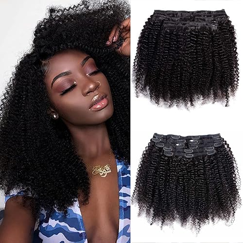 VTAOZI Afro Kinky Curly Clip in Hair Extensions Real Human Hair for Black Women Brazilian Kinky Curly Human Hair Clip in Extensions 7Pcs with