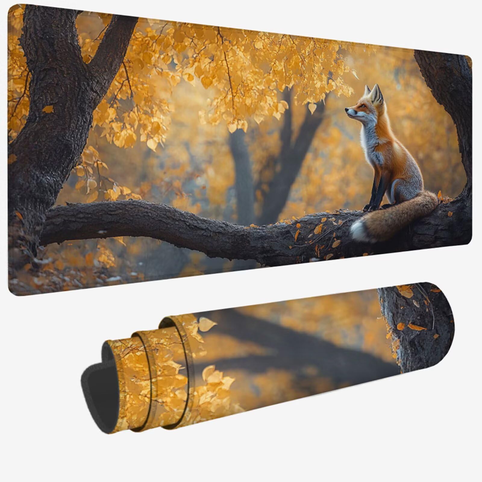 Podkładka pod mysz XXL 1400 x 600 x 3 MM, duża żółta podkładka pod mysz z wodoodporną i antypoślizgową gumą lisa pod ręką zszyte krawędzie, poprawia precyzję i szybkość dla gracza W-528