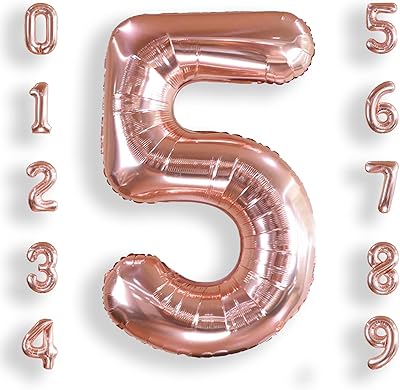 Globos de Helio Número Grande de 40 Pulgadas para Cumpleaños y Bodas 0-9 (Rosa Dorado, 5)