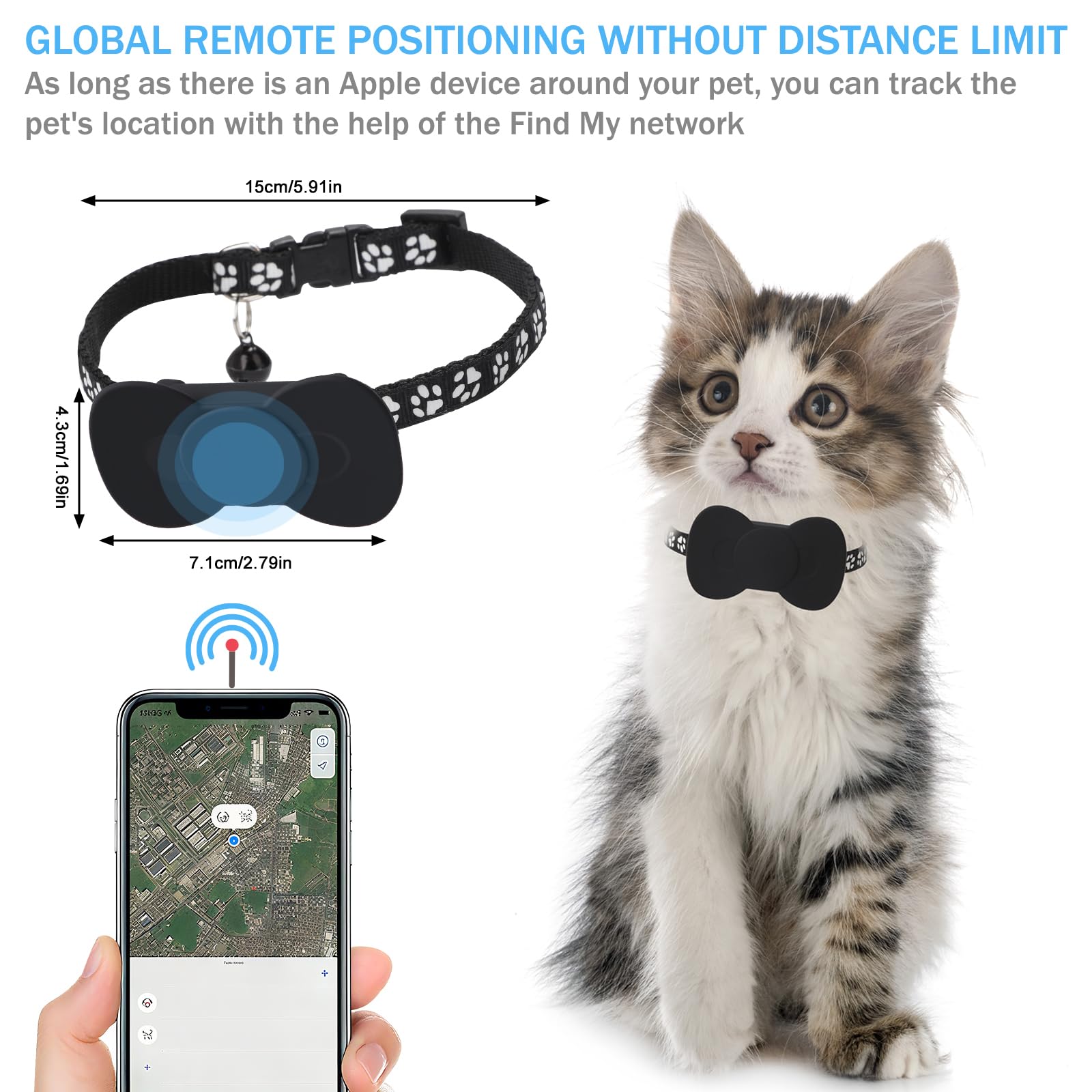 Domigard Collare GPS per Gatti e Cani con 2 Collari Regolabili, Localizzatore GPS con Apple Find My (Solo iOS), Impermeabile IP67, Senza Abbonamento Mensile, GPS Tracker per Gatti e Cani
