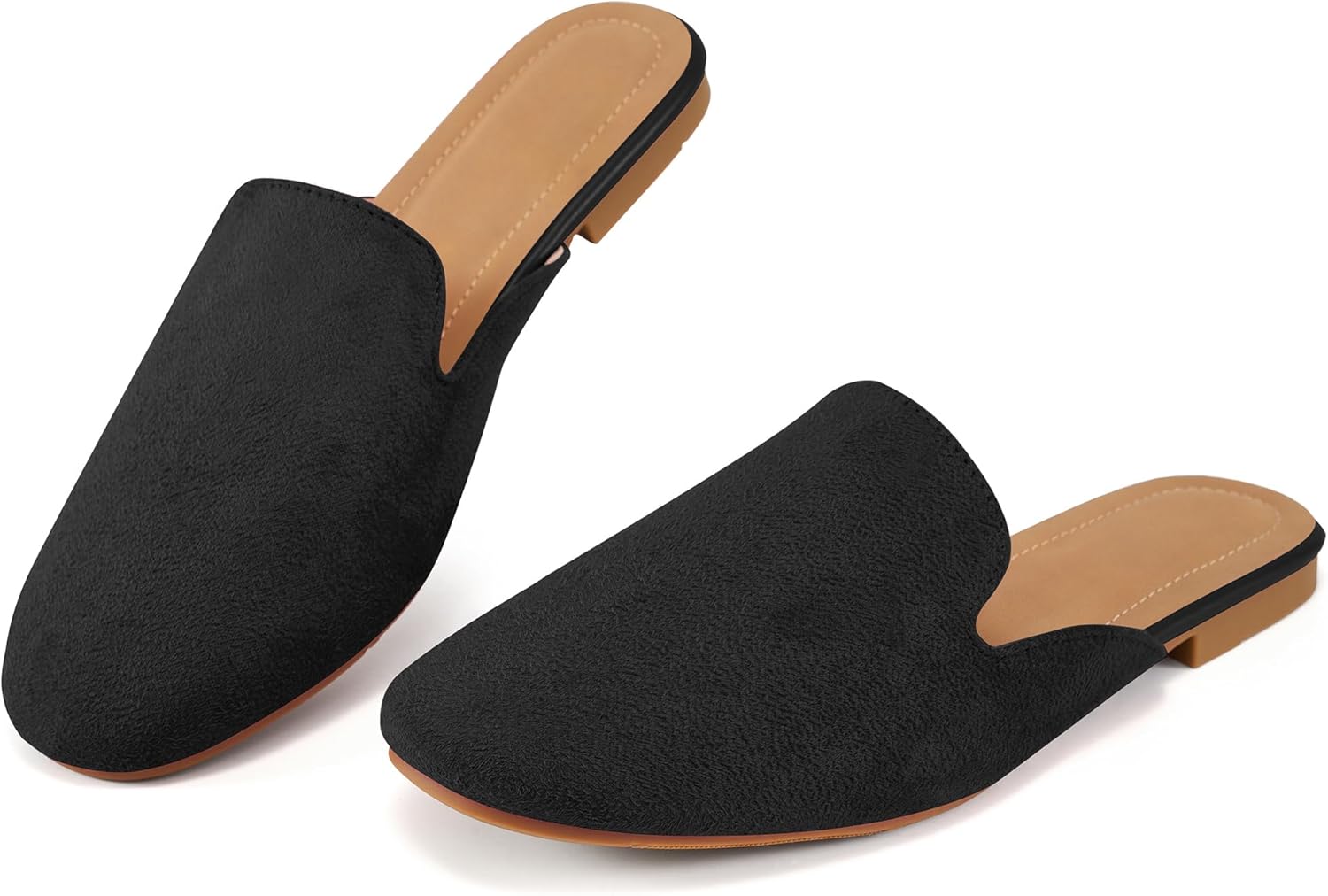 Ecetana Mules for Women Flats Shoes: Comfortable Slip On Casual Work Shoes Backless Slides Loafers Round Toe Womens Mules