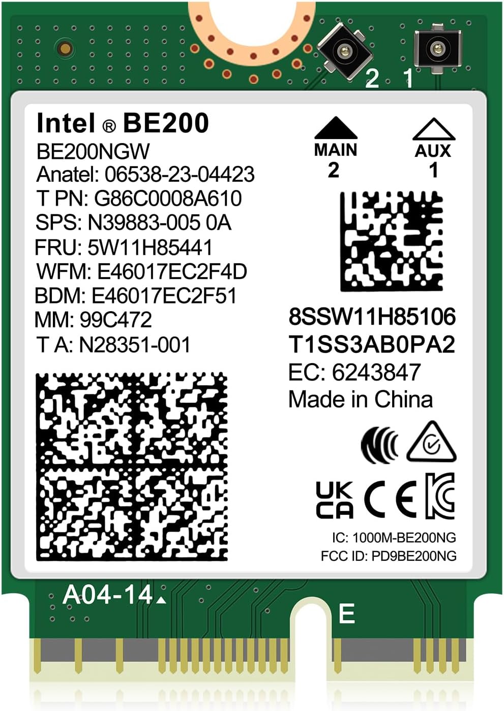WiFi 7 Wireless Card Intel BE200 NGW, Bluetooth 5.4, 5800Mbps M.2/NGFF Not Support AMD, Only Supports Intel 12th Generation and Above CPUs Windows 10/11 (64bit), Linux
