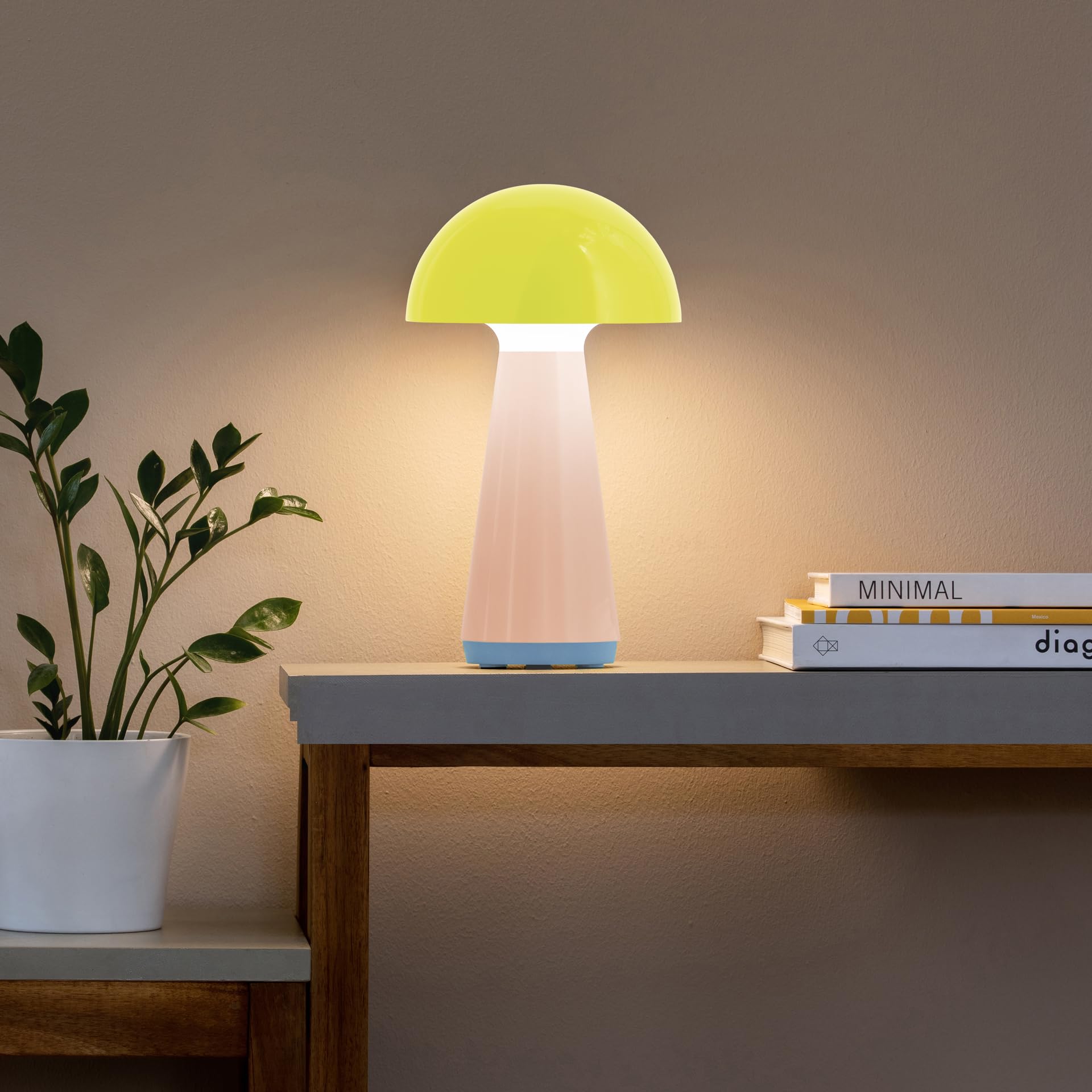 REMEMBER Tischleuchte Bob lime, H 28 cm, Ø 16 cm, Kunststoff – Moderne LED Tischlampe für Wohnraum, Schreibtisch oder Nachttisch, dekorative Design Leuchte