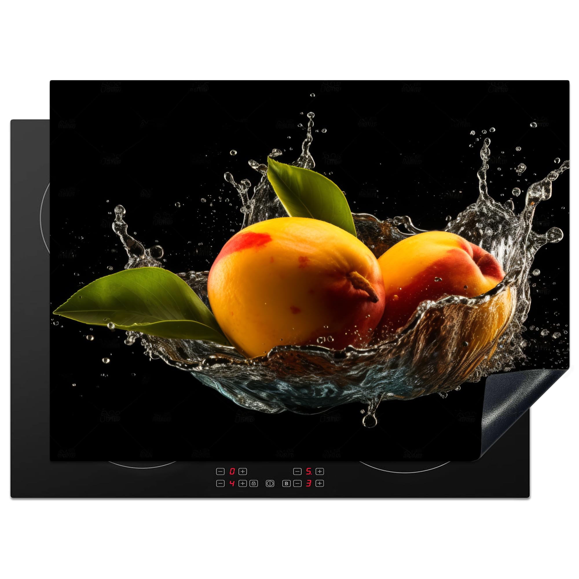 KitchenYeah© Induction Hob Cover Protector Mat 20.5"x27.6" / 70x52 cm Kitchen Universal Ceramic Covers for Electric Cookers Vinyl Mango - Fruit - Water - Black - Leaf