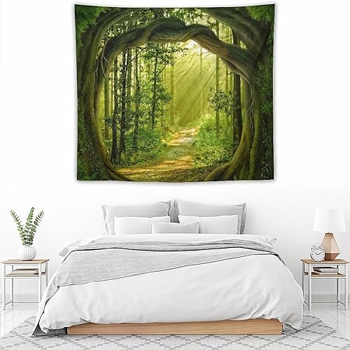 Miniatura 5 de FENDROM Tapiz de bosque encantado, paisaje natural, verde, cueva de árbol, tapiz de pared para colgar en la pared para sala de estar, dormitorio,