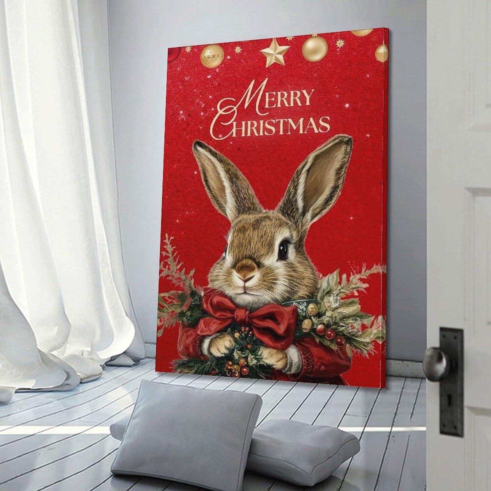 CWLLOG Stampe su tela da parete, poster per festival, coniglietto di Natale, saluto caldo, decorazione moderna per soggiorno e camera da letto, 40 x 60 cm