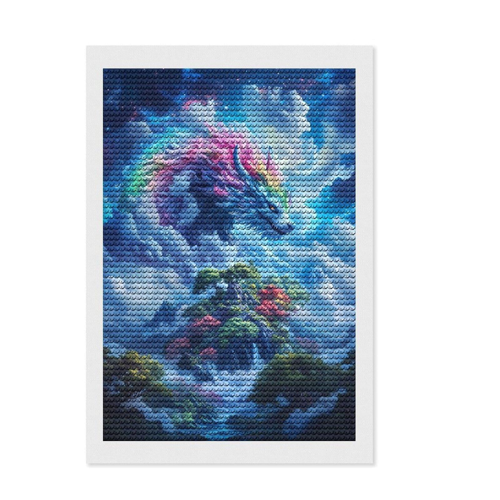 Junmoney Rainbow Wolf in The Clouds Diamond Painting Kit 8"x12", Round Gems, for Beginners, Full Kit Included, Decor Project, Vintage Style Decor