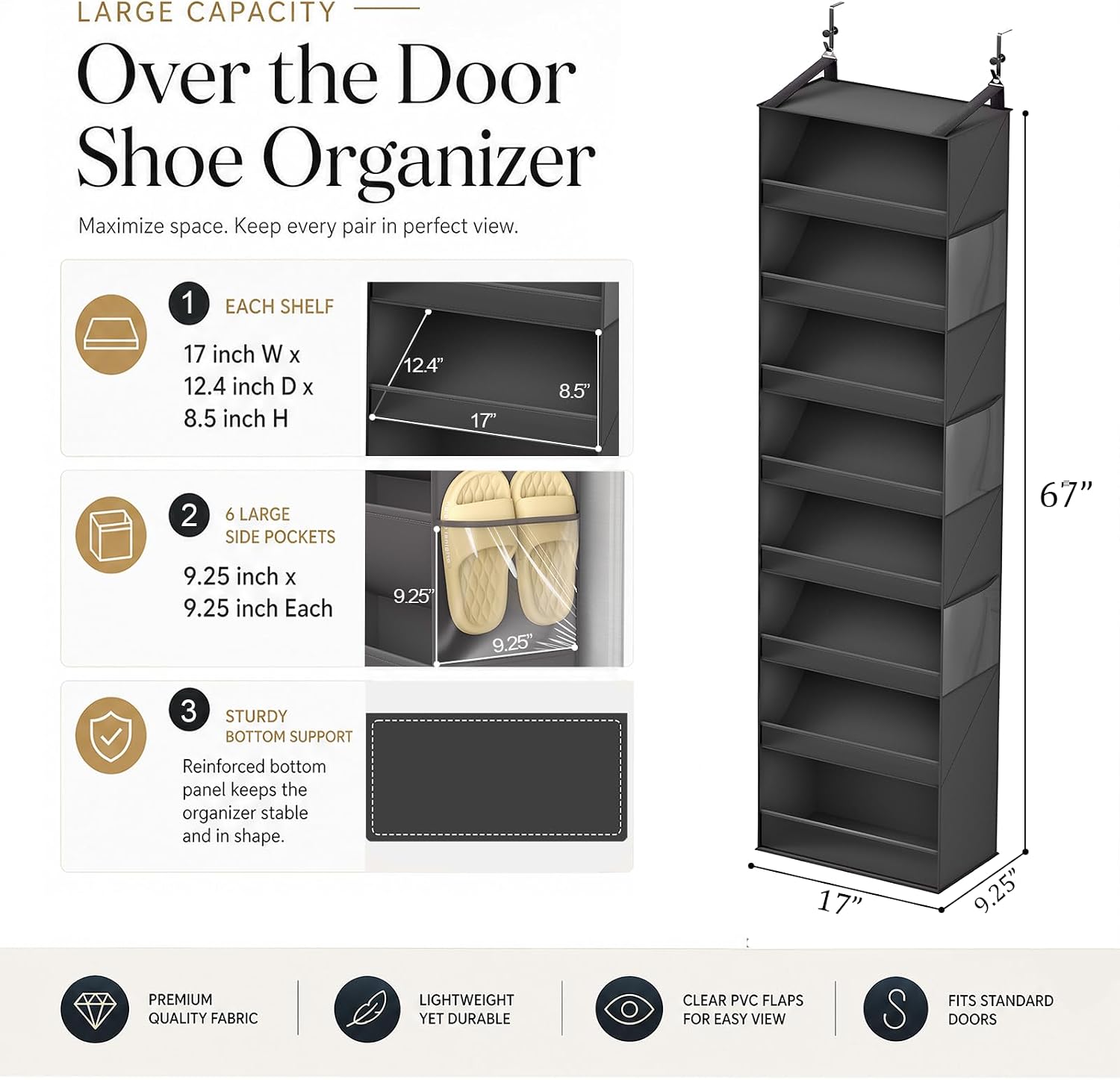 Ligereza Over the Door Shoe Organizer for 20-30 Pairs, 8-Tier, Black