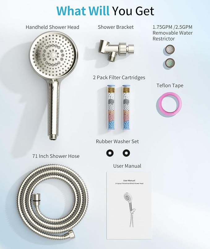 Regadera de mano filtrada con 10 modos, incluye 2 filtros miniatura 9