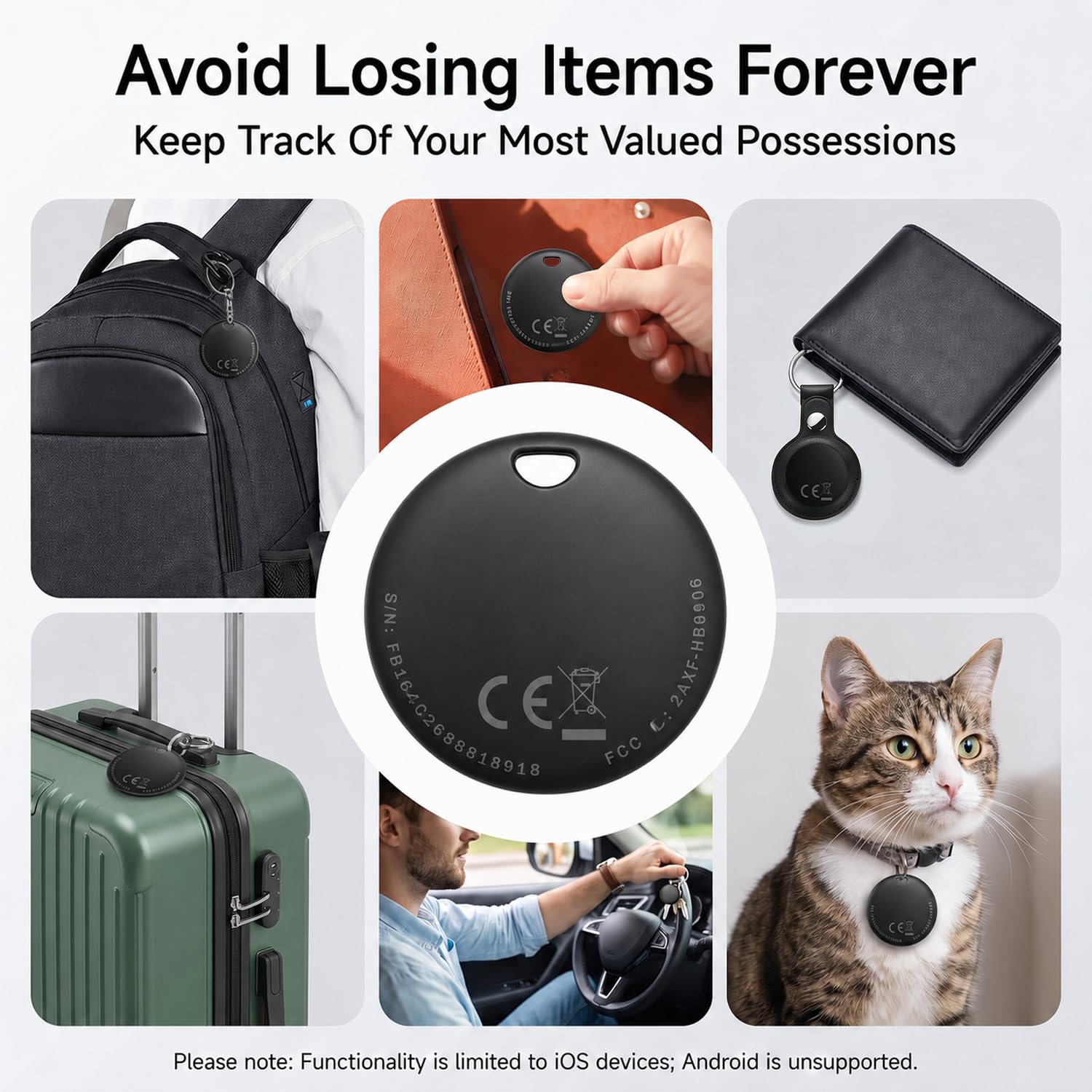 Lot de 2 étiquettes de suivi Bluetooth – Localisateur intelligent sécurisé et étanche pour clés, portefeuille, bagages (iOS Find My Compatible) | Durée de vie de la batterie de 1 an