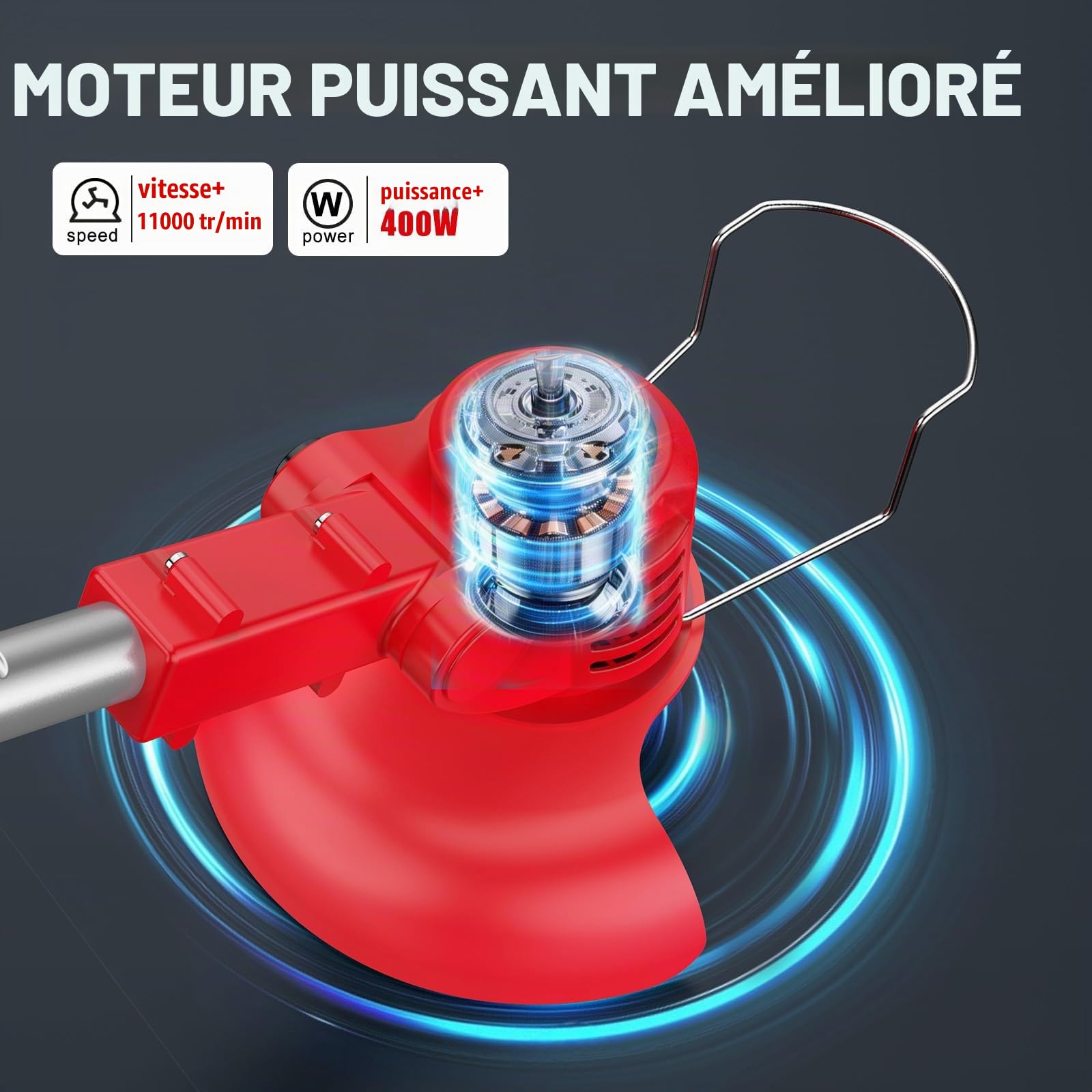Debroussailleuse Electrique sans Fil, Bamse Coupe Bordure sans Fil avec 2 Batterie 21V 2000mAh et 2 Types de Metal Lames, Poignée réglable, Coupe Bordures pour la Coupe de Jardin et Pelouses,Rouge