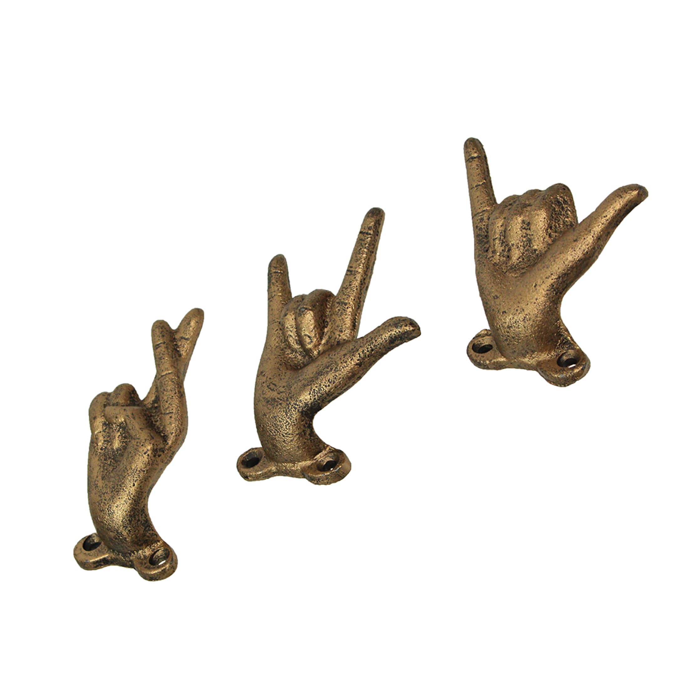 Amazon.com: Zeckos Set of 3 Antique Gold Cast Iron Hand Gesture