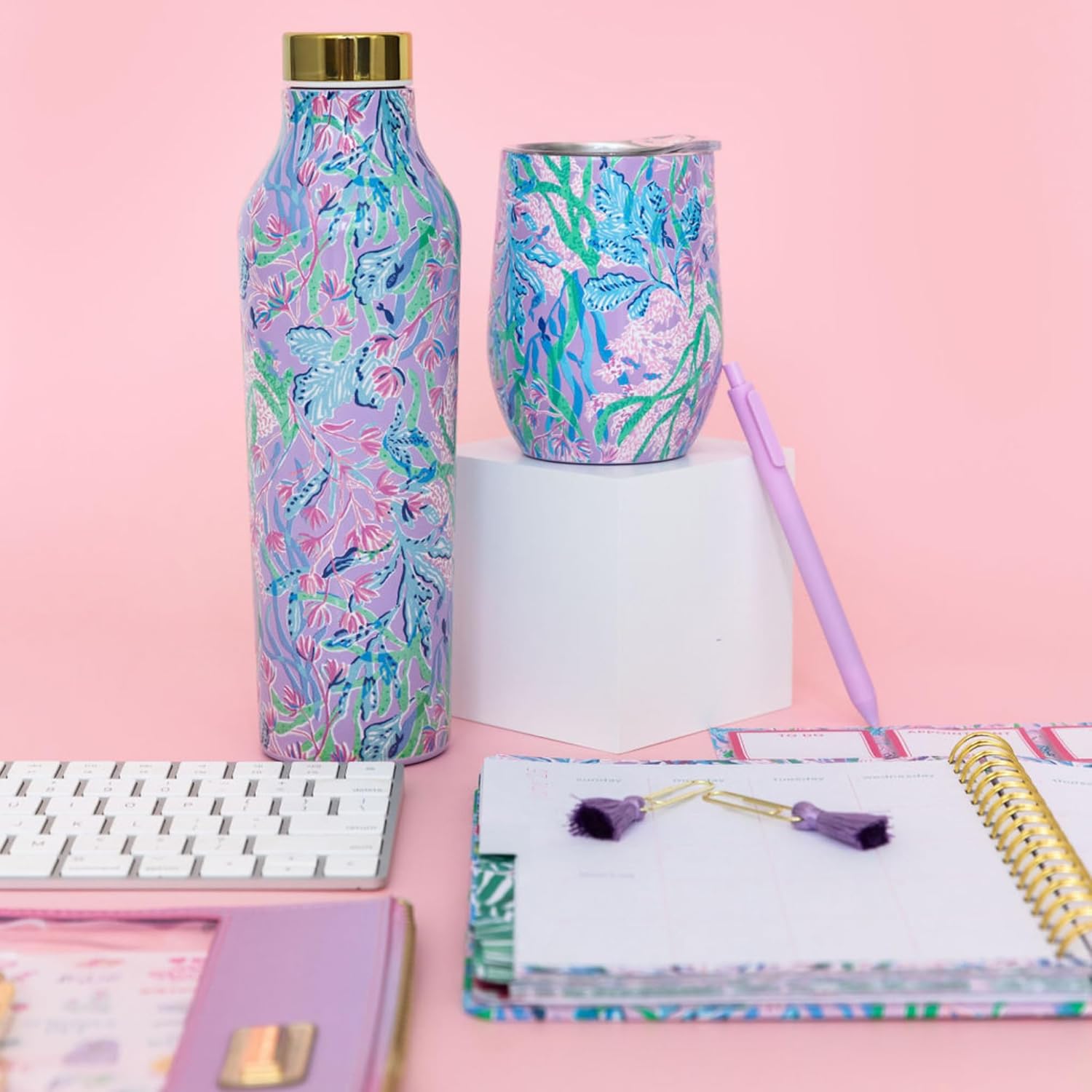 Lilly Pulitzer 12 Oz Insulated Tumbler with Lid, Yellow/Green Stainless Steel Travel Wine Glass, Double Wall Metal Cup (Secret Escape) - Image 7