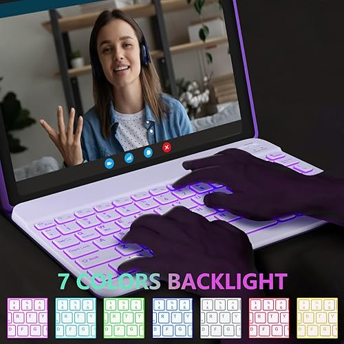 Vista 21 de Funda de teclado para Samsung Galaxy Tab A8 de 10.5 pulgadas 2022, 7 colores retroiluminados y teclado Bluetooth desmontable magnético, funda